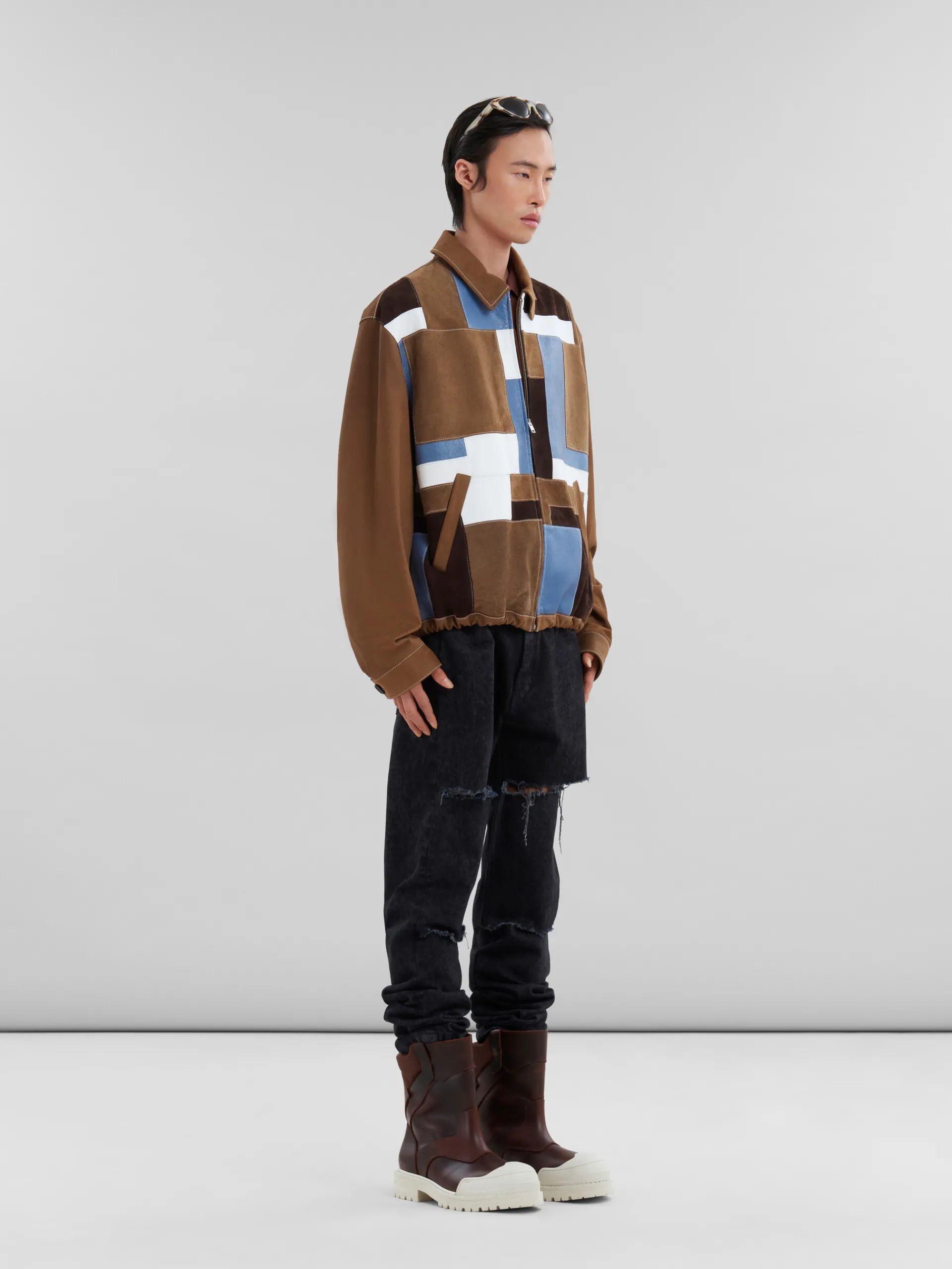 Coats & Jackets>Marni Brown Suede And Leather Patchwork Jacket NATURAL/MOKA