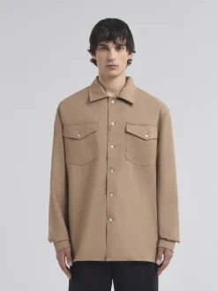 Tops & T-Shirts>Marni Brown Tropical Wool Shirt With Mending BISCUIT
