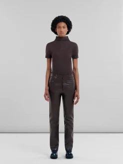 Pants>Marni Brown Wool And Coated Fabric Trousers ATMOSPHERE