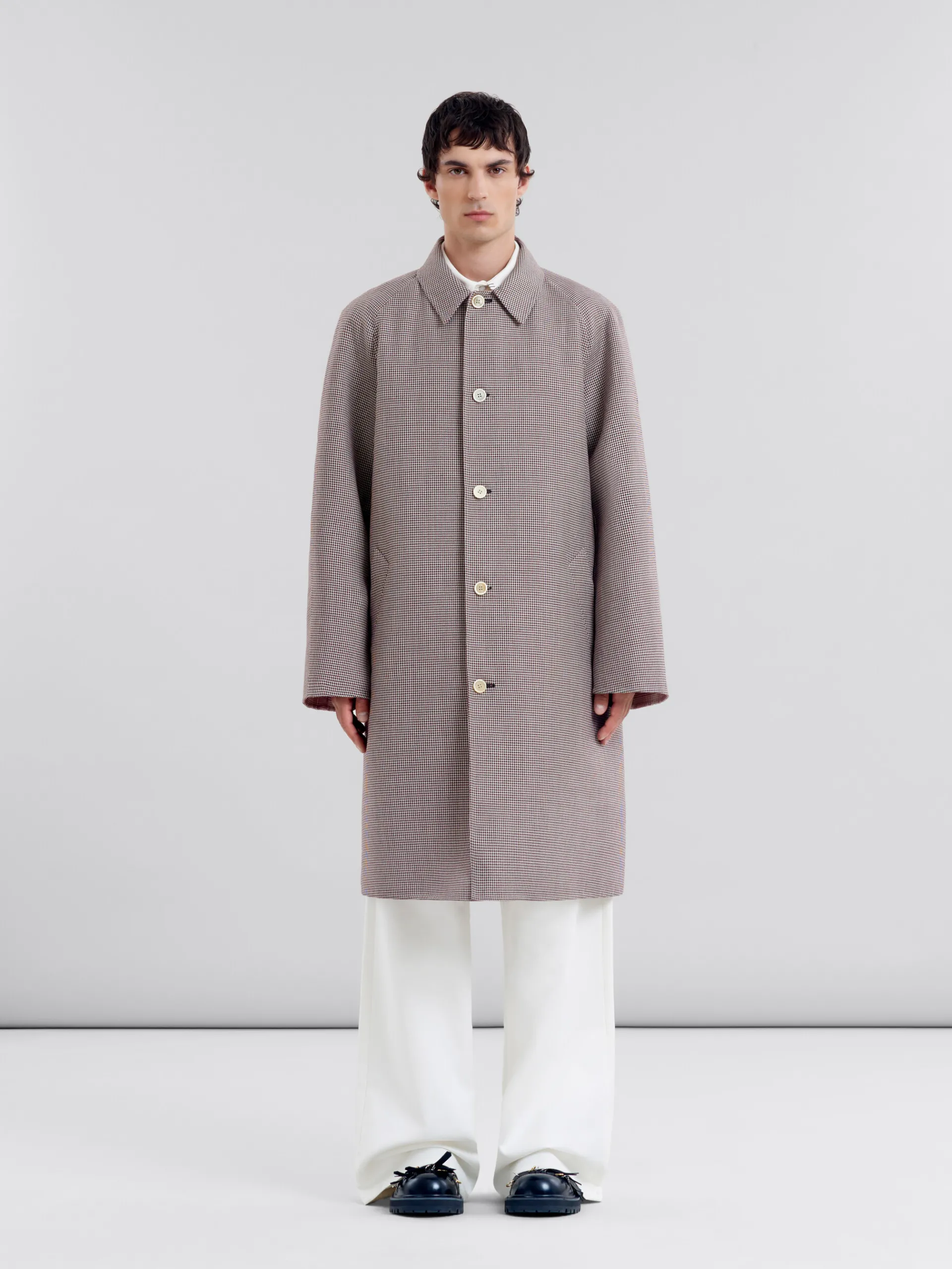 Coats & Jackets>Marni Burgundy Checked Wool Single-breasted Coat BLACKCHERRY