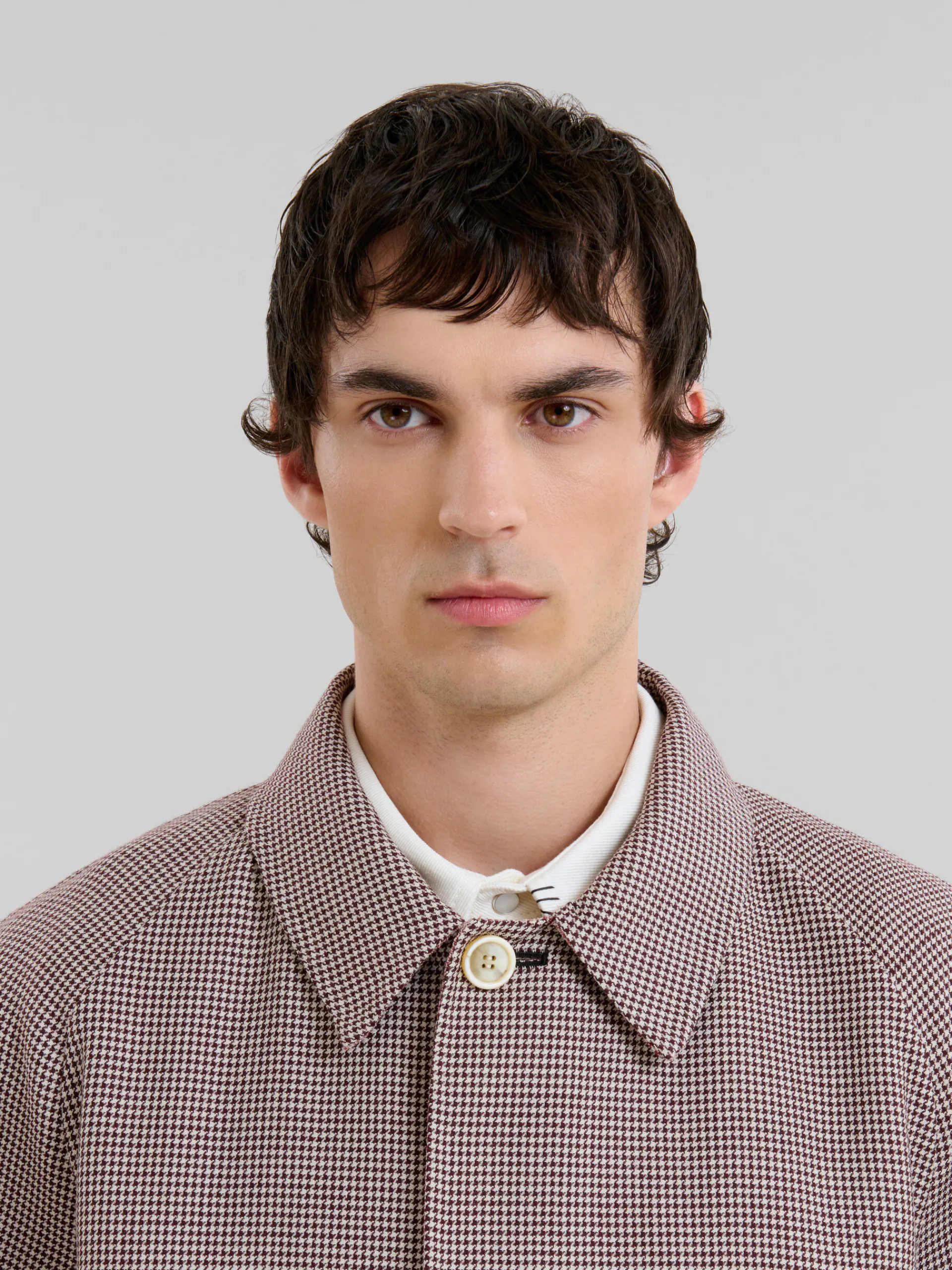 Coats & Jackets>Marni Burgundy Checked Wool Single-breasted Coat BLACKCHERRY