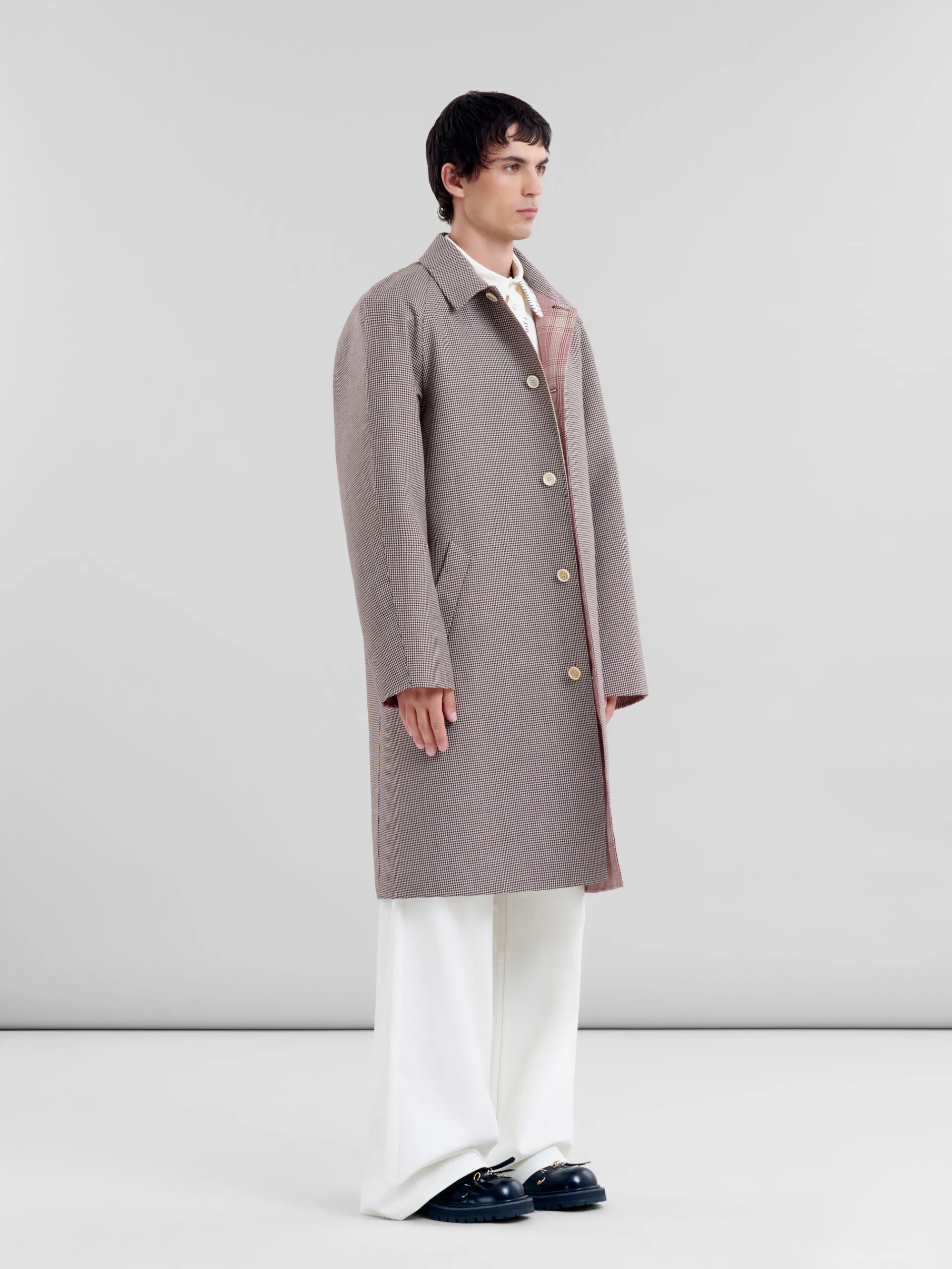 Coats & Jackets>Marni Burgundy Checked Wool Single-breasted Coat BLACKCHERRY