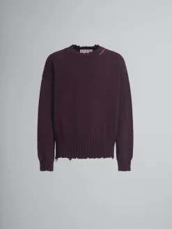Knitwear>Marni Burgundy Cotton Crewneck Sweater DARKRAISIN