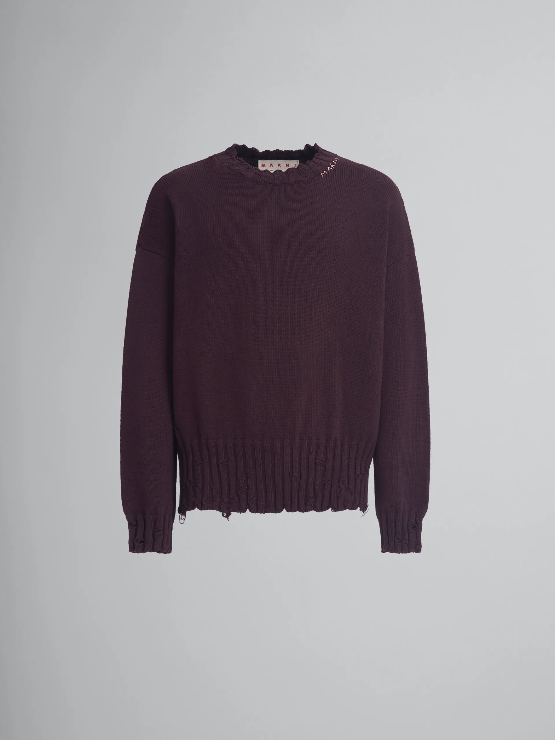 Knitwear>Marni Burgundy Cotton Crewneck Sweater DARKRAISIN