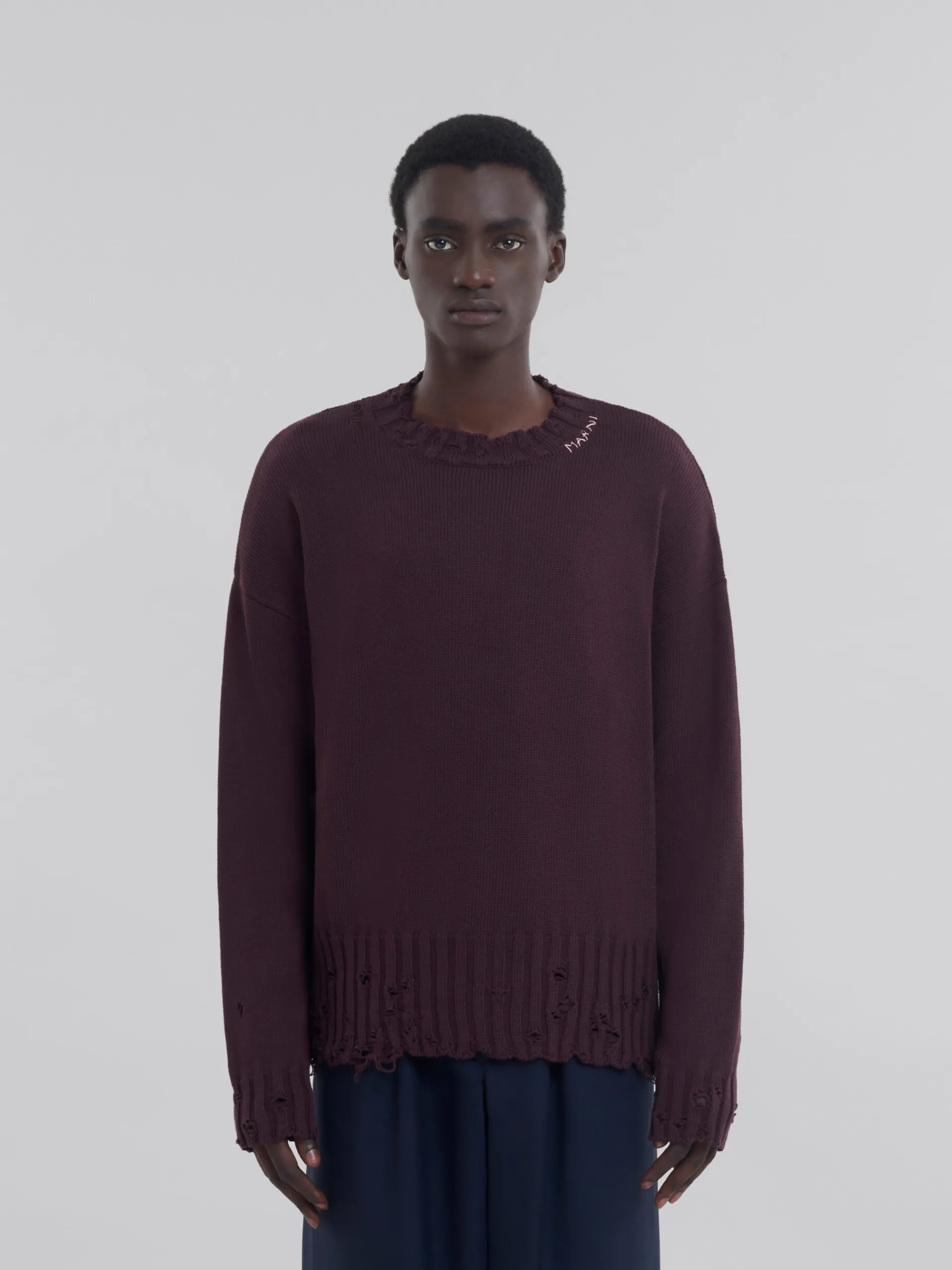 Knitwear>Marni Burgundy Cotton Crewneck Sweater DARKRAISIN