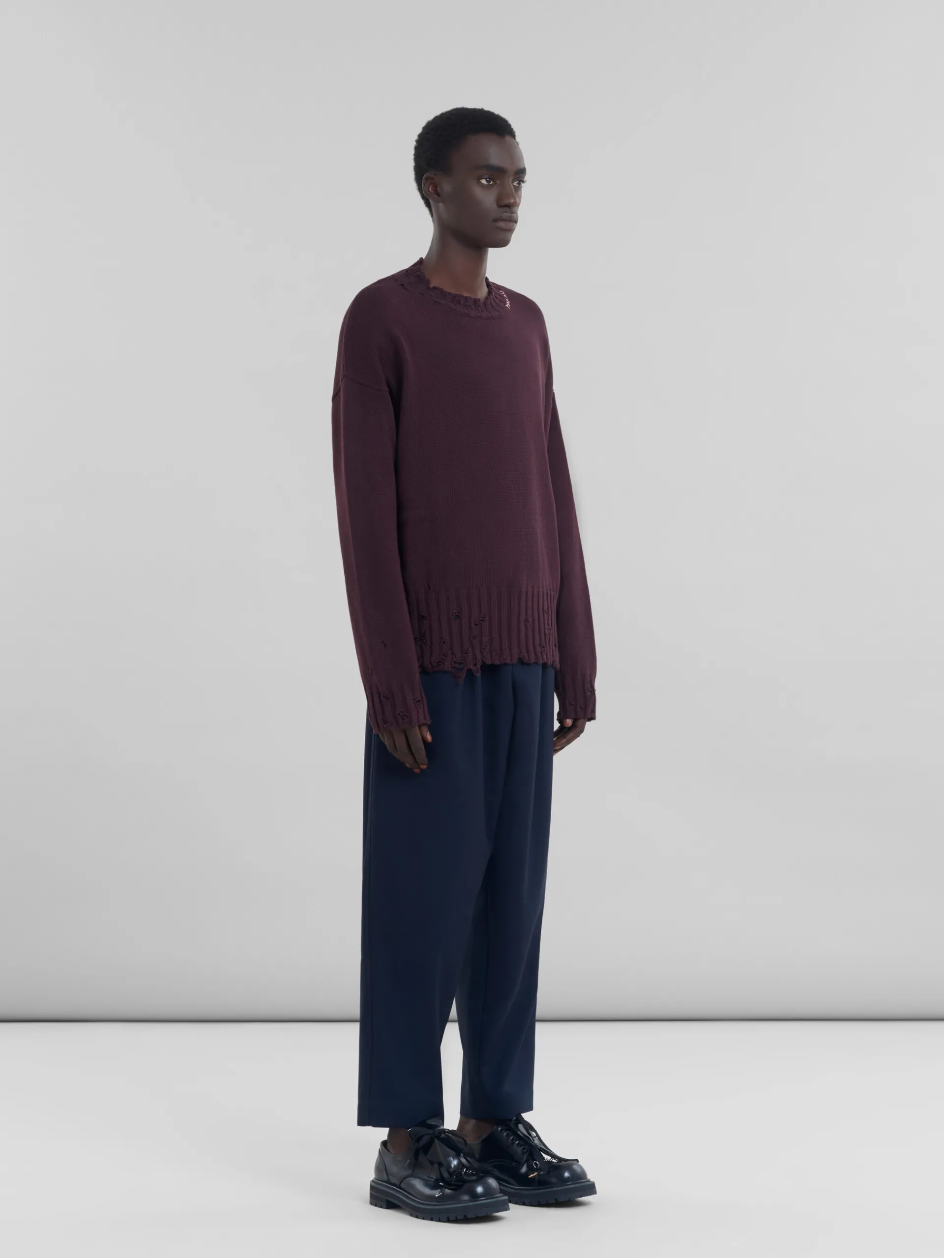 Knitwear>Marni Burgundy Cotton Crewneck Sweater DARKRAISIN