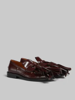Flats>Marni Burgundy Leather Bambi Loafer With Maxi Tassels DARK BURGUNDY