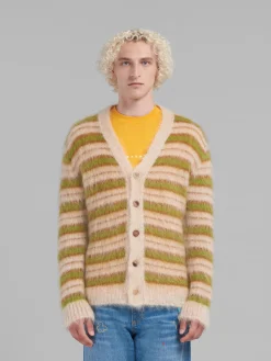Knitwear>Marni Camel Striped Mohair Cardigan LIGHTCAMEL