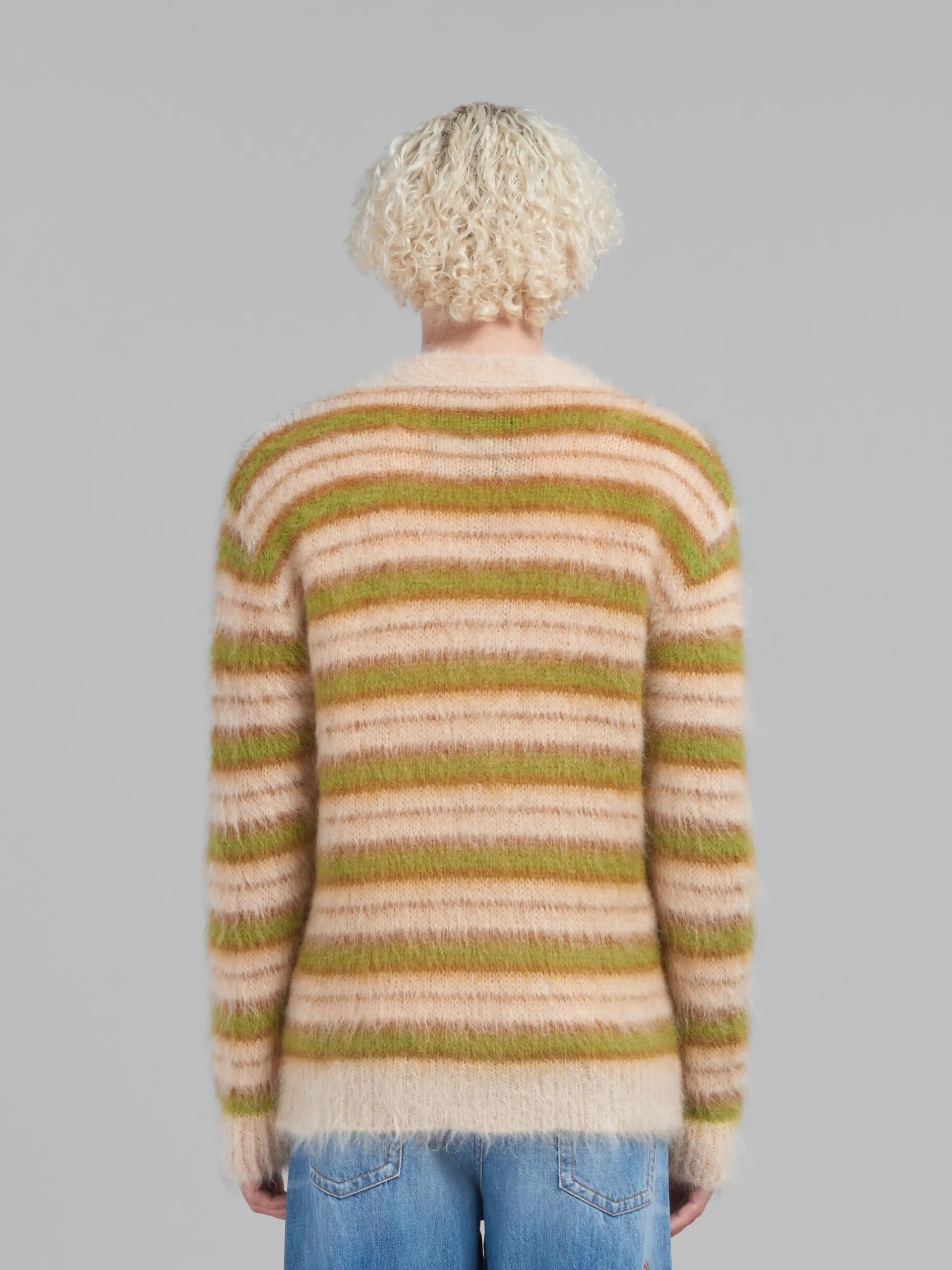 Knitwear>Marni Camel Striped Mohair Cardigan LIGHTCAMEL