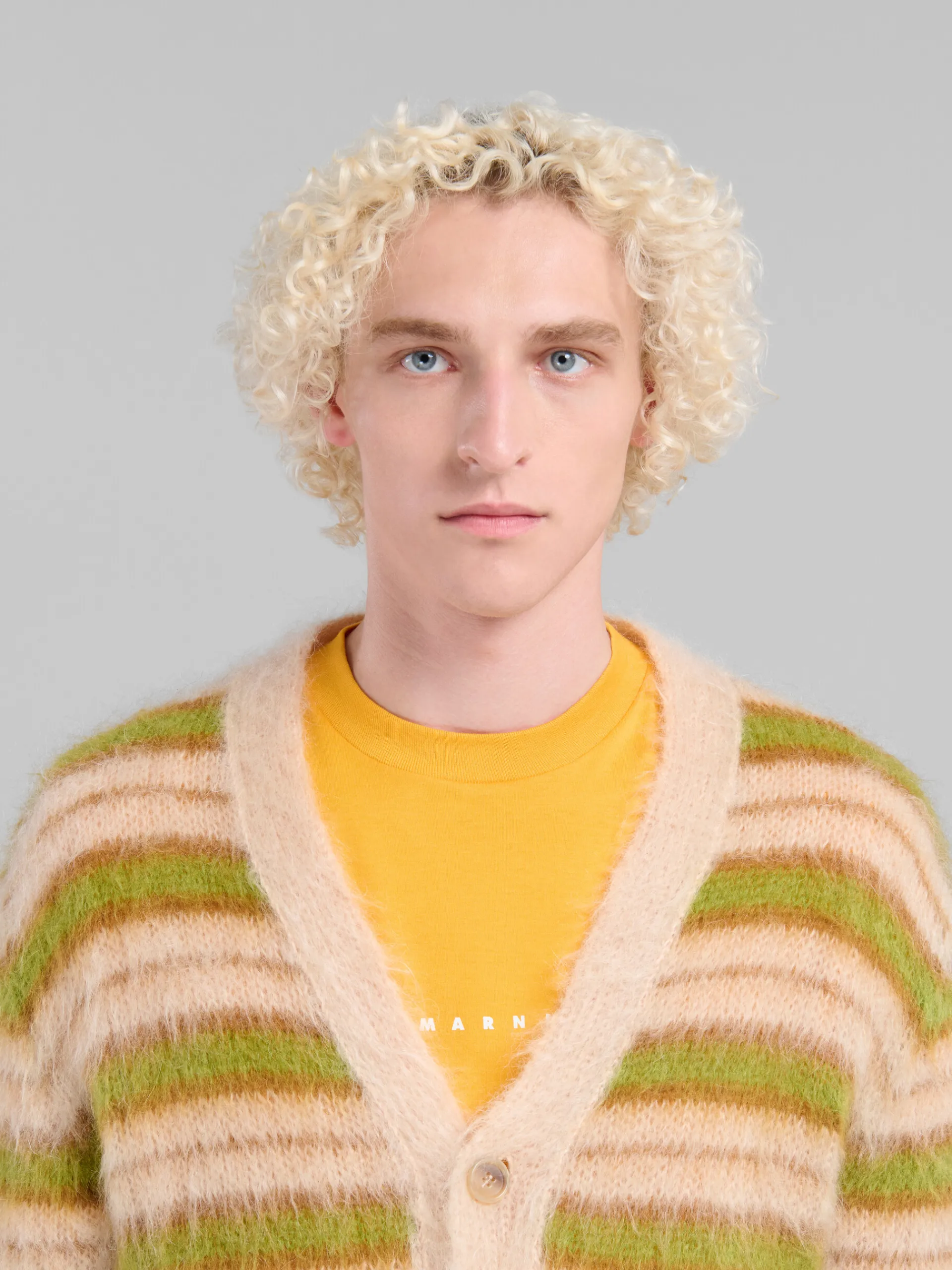 Knitwear>Marni Camel Striped Mohair Cardigan LIGHTCAMEL