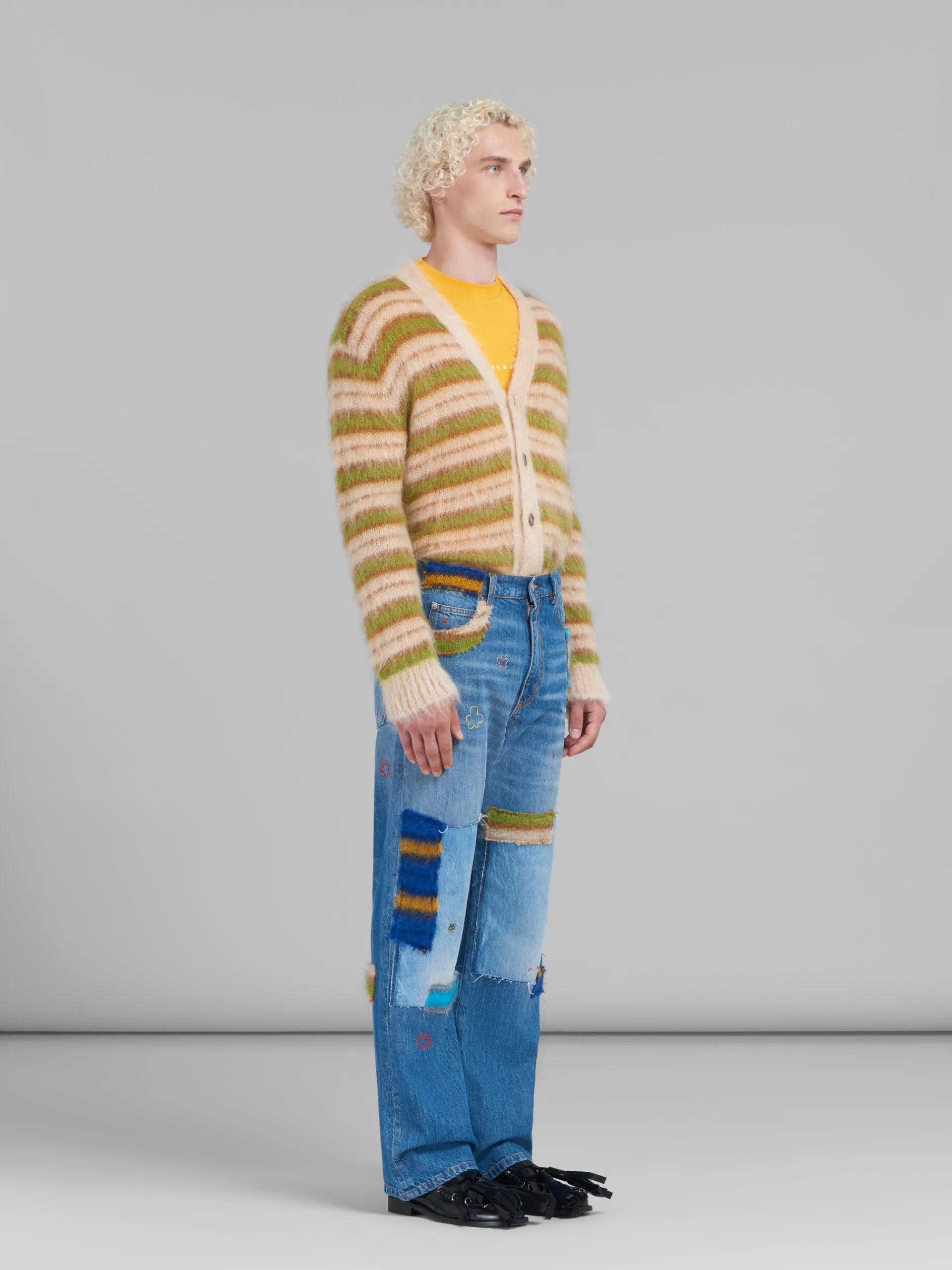 Knitwear>Marni Camel Striped Mohair Cardigan LIGHTCAMEL