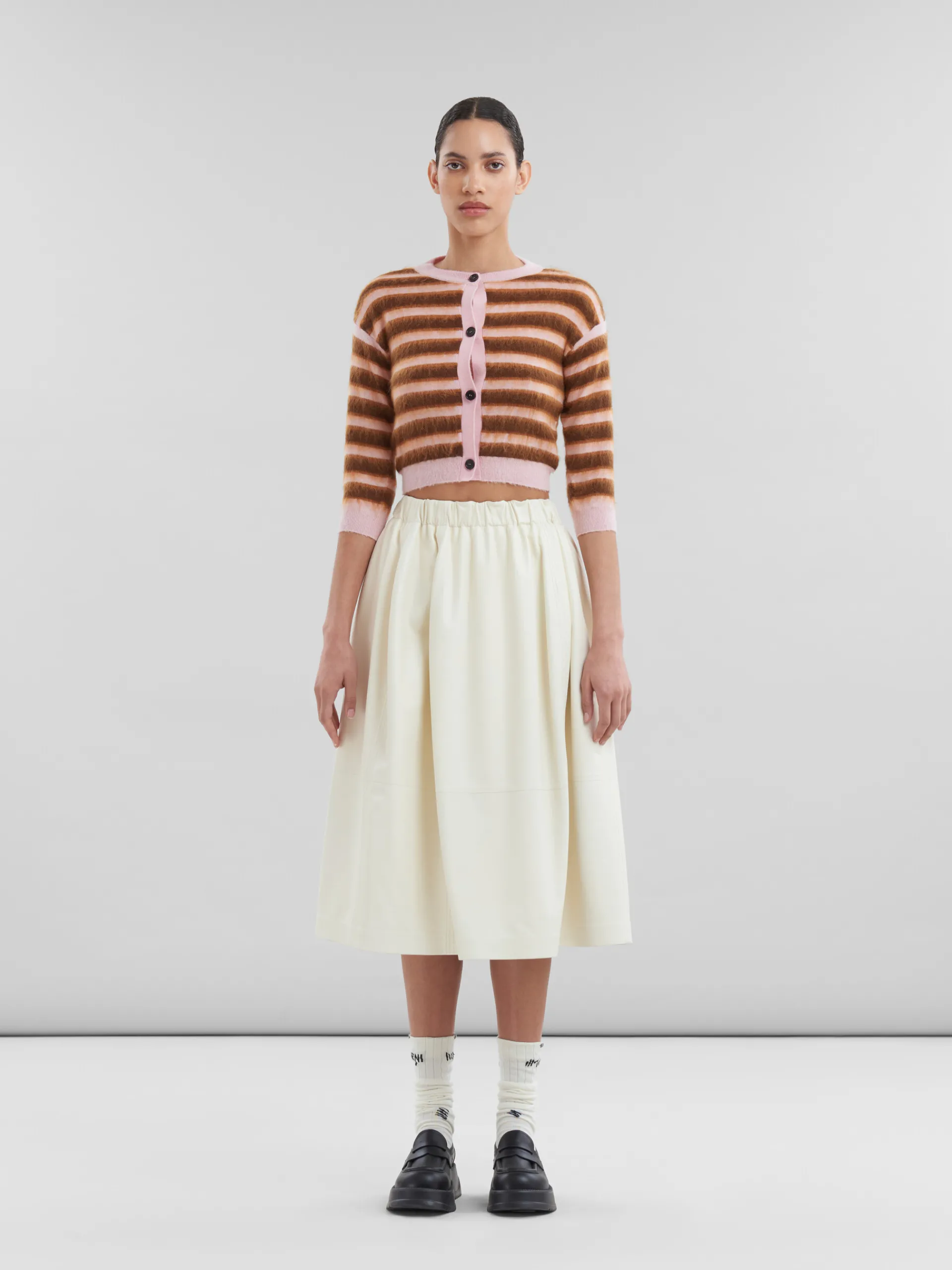 Skirts>Marni Cream Nappa Leather Elasticated Midi Skirt WHITE