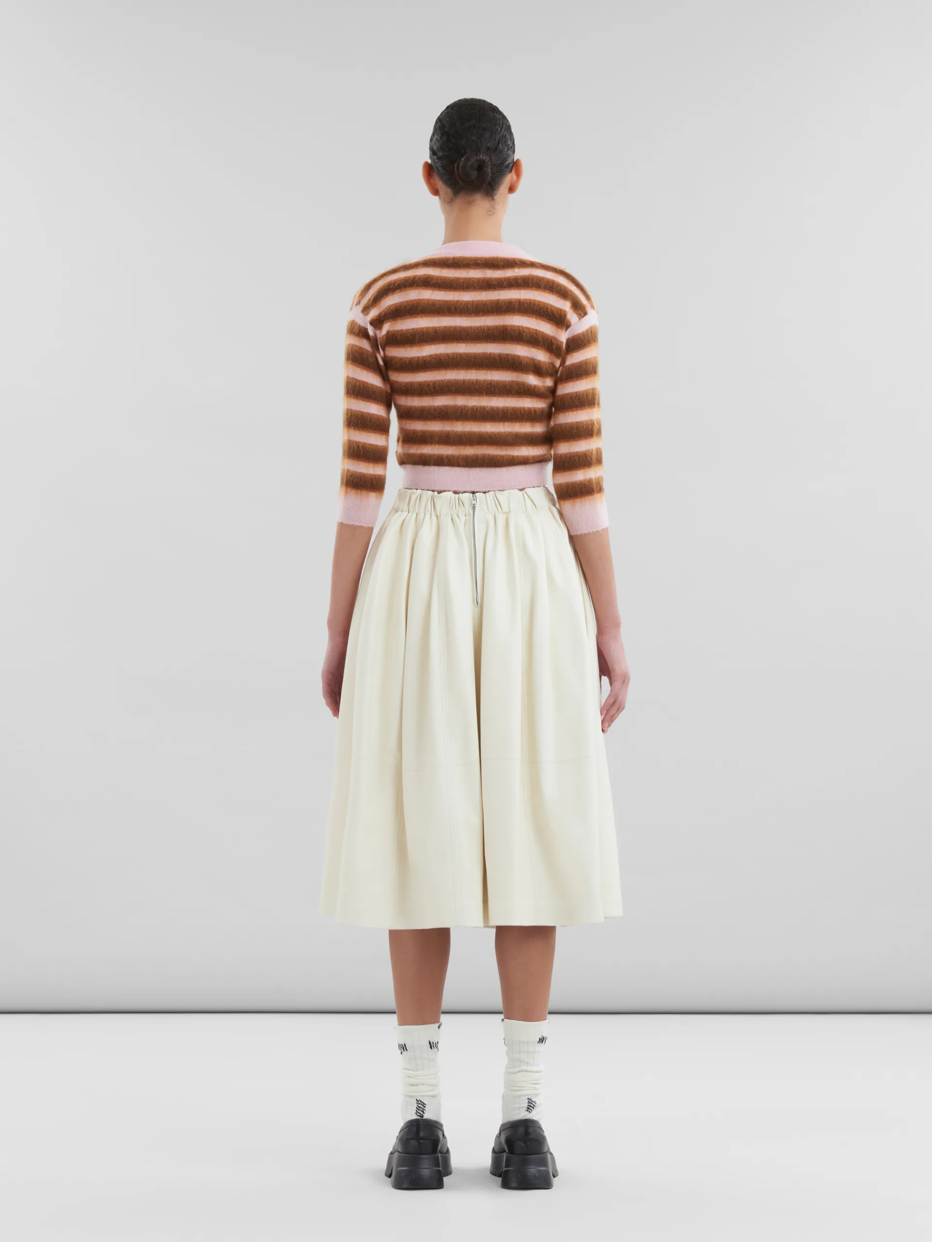 Skirts>Marni Cream Nappa Leather Elasticated Midi Skirt WHITE