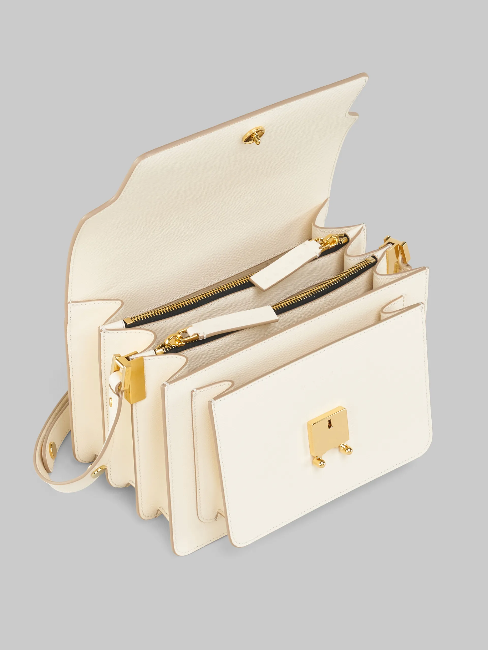 Shoulder Bags>Marni Cream Saffiano Leather Medium Trunk Bag TALC