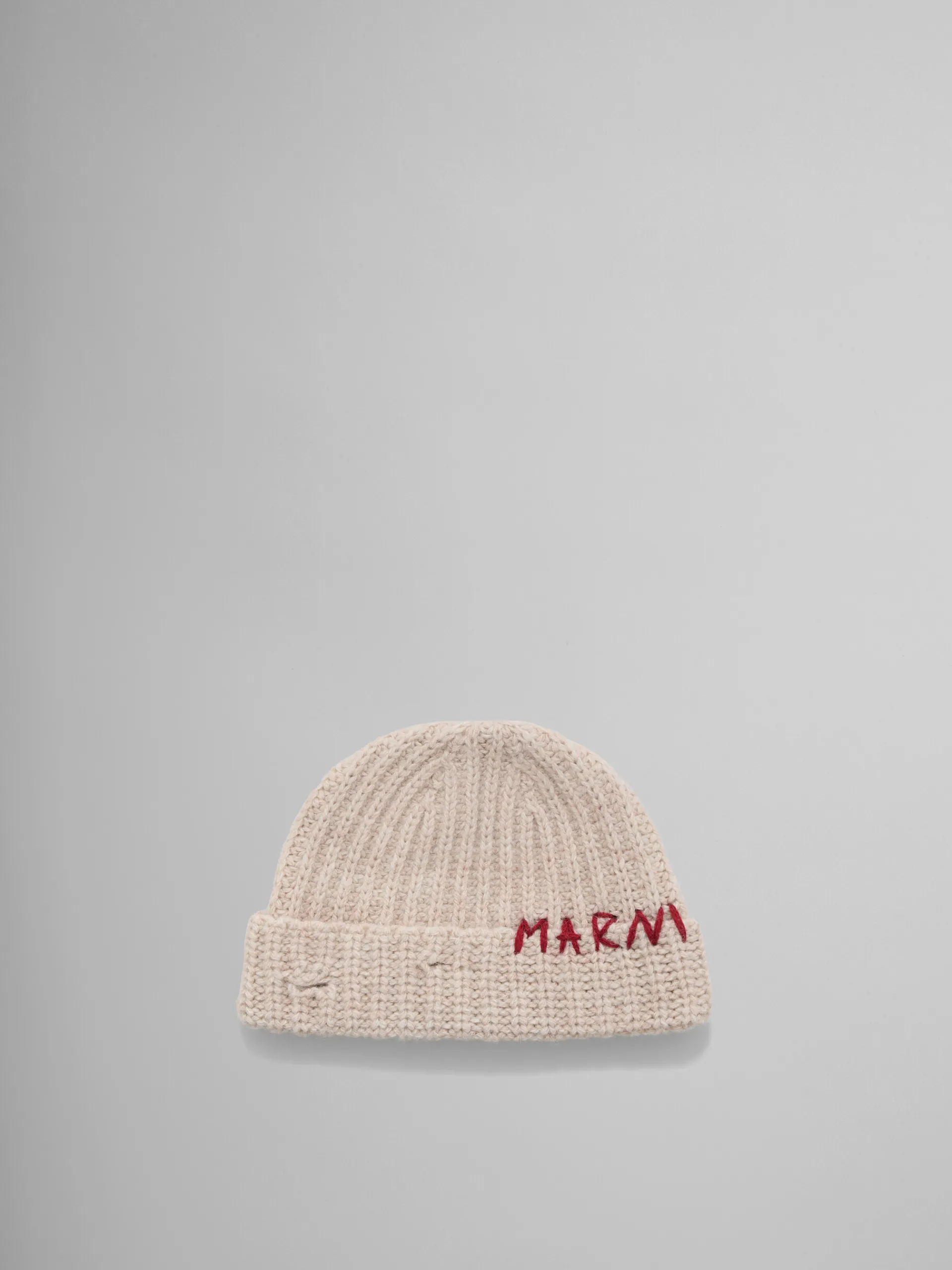 Hats>Marni Cream Shetland Wool Beanie With Mending BEIGE