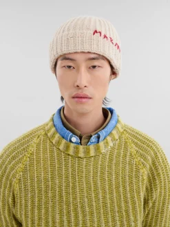 Hats>Marni Cream Shetland Wool Beanie With Mending BEIGE