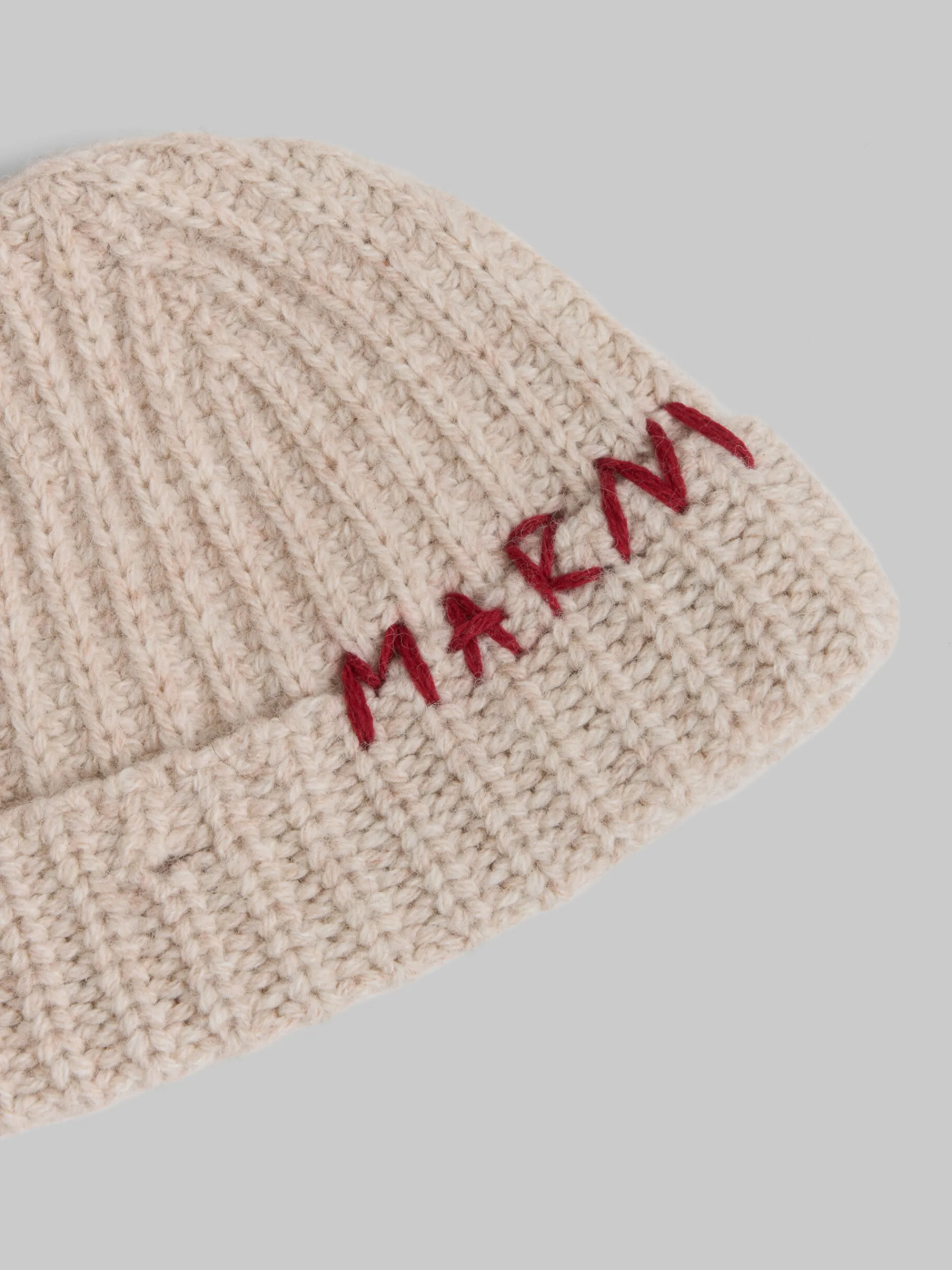 Hats>Marni Cream Shetland Wool Beanie With Mending BEIGE