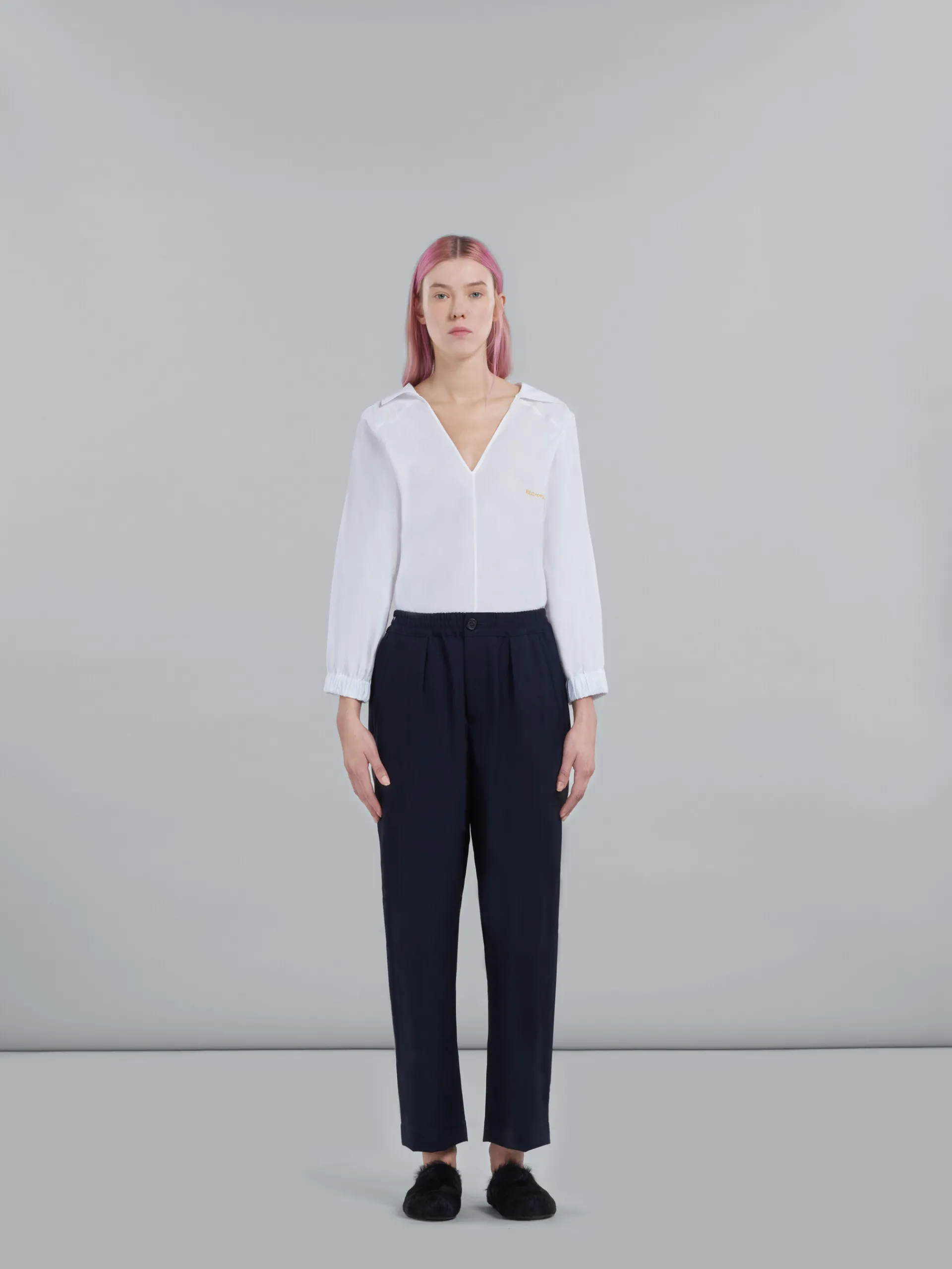 Pants>Marni Cropped Trousers In Blue Tropical Wool BLUBLACK
