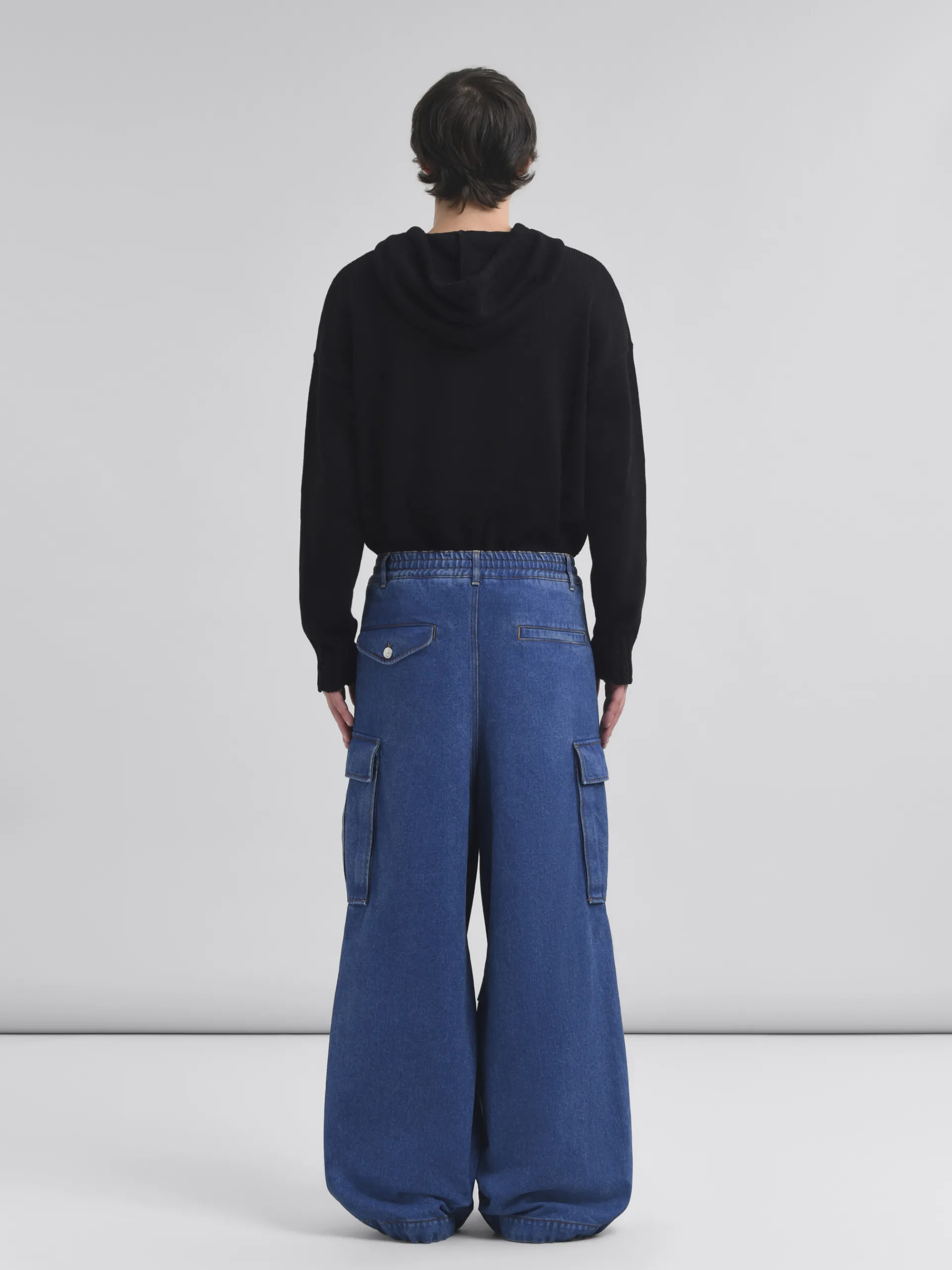 Pants>Marni Dark Blue Denim Cargo Pants With Logo Patch OCEAN