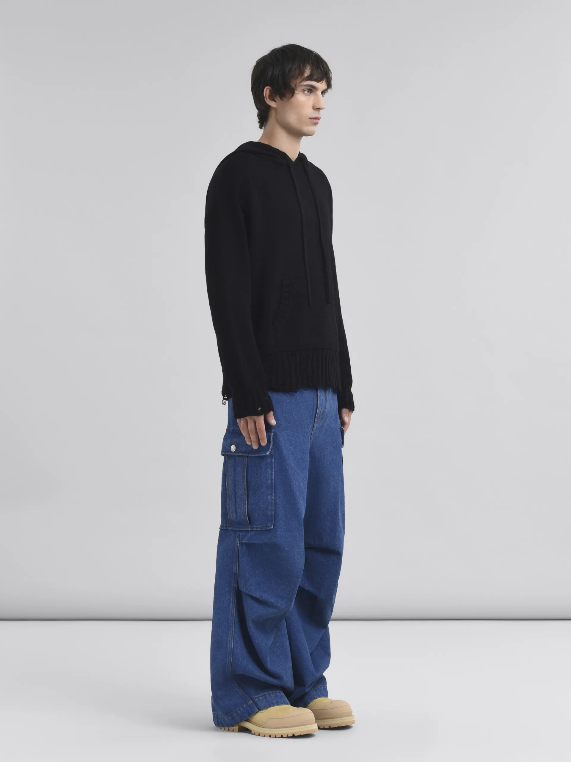 Pants>Marni Dark Blue Denim Cargo Pants With Logo Patch OCEAN