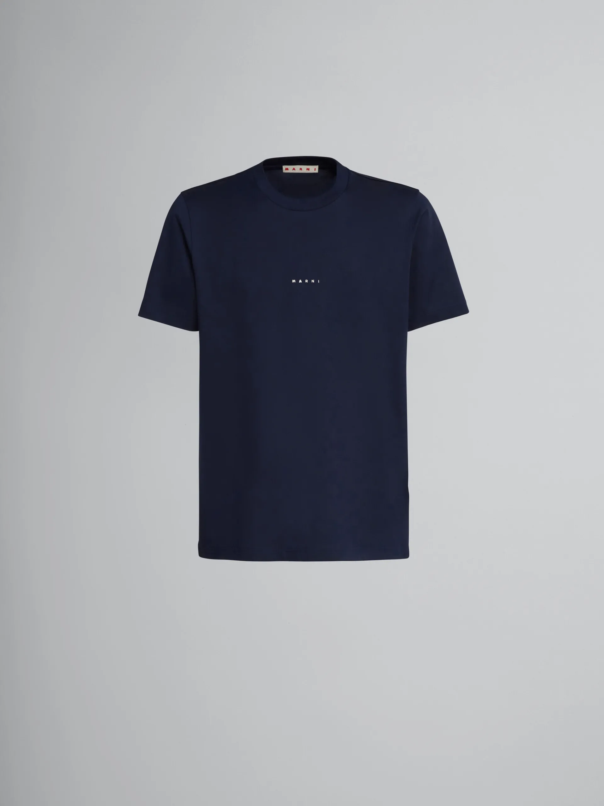 Tops & T-Shirts>Marni Dark Blue Organic Cotton T-shirt With Logo BLUBLACK
