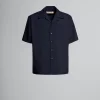 Tops & T-Shirts>Marni Dark Blue Tropical Wool Bowling Shirt BLUBLACK