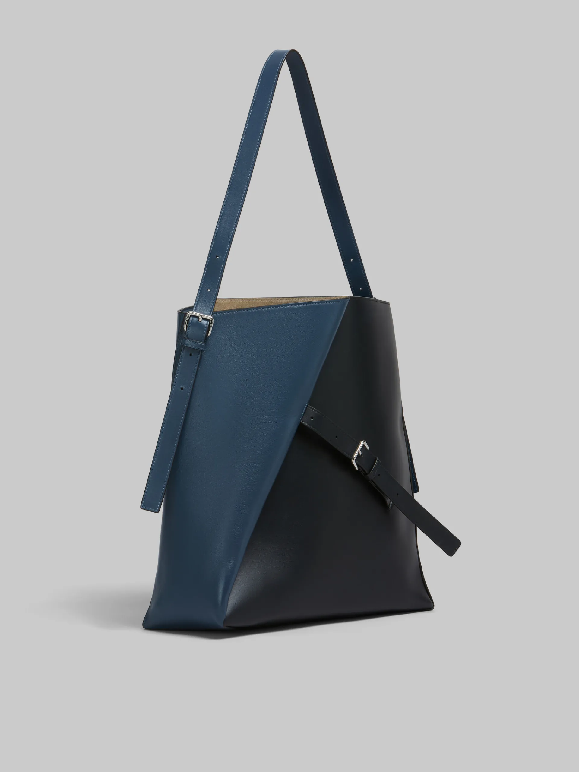 Shoulder Bags>Marni Deep Blue And Black Leather Reverse Hobo Bag OPAL/BLACK