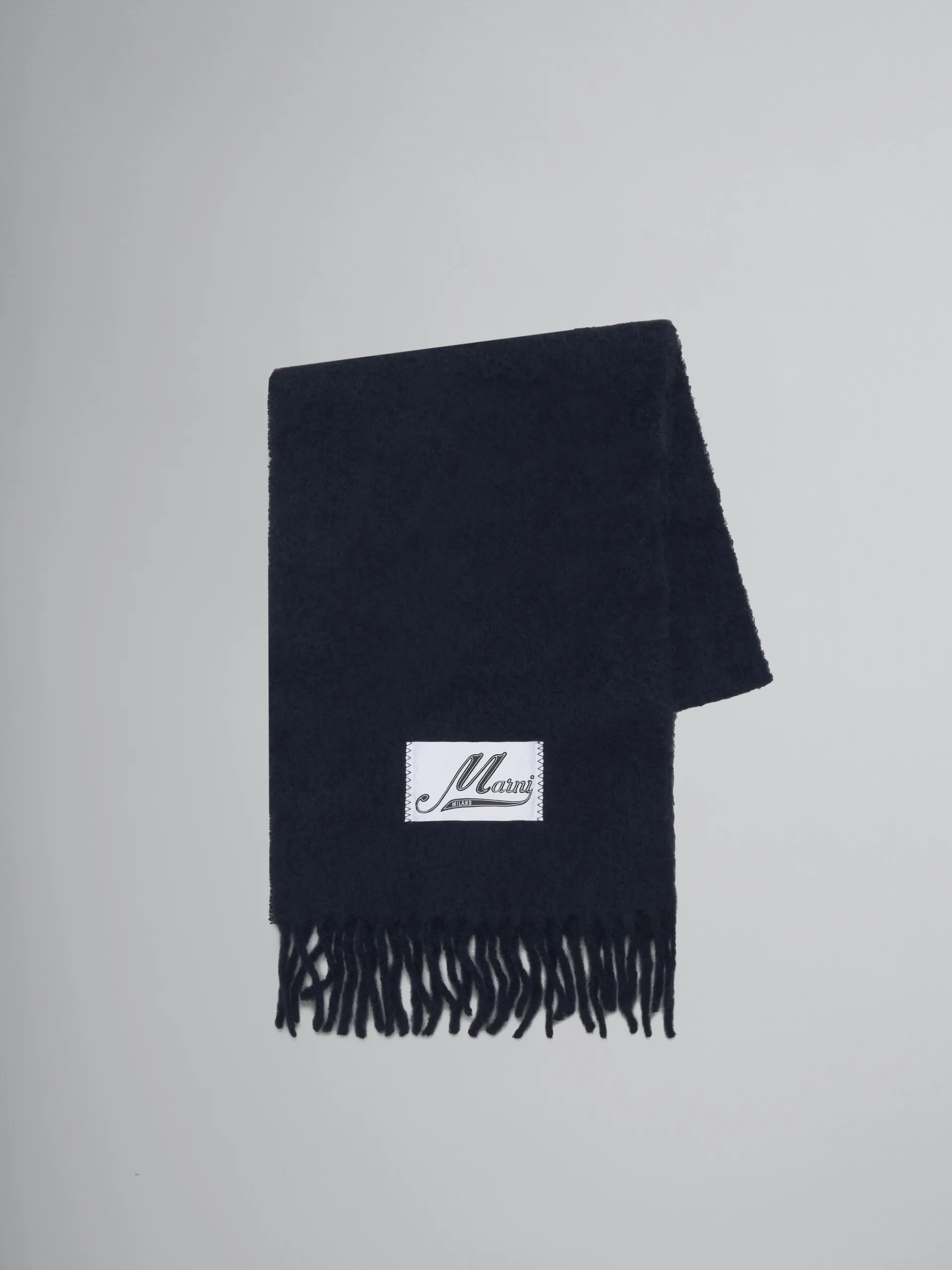 Other Accessories | Scarves>Marni Deep Blue Brushed Alpaca Scarf With Fringes BLUBLACK