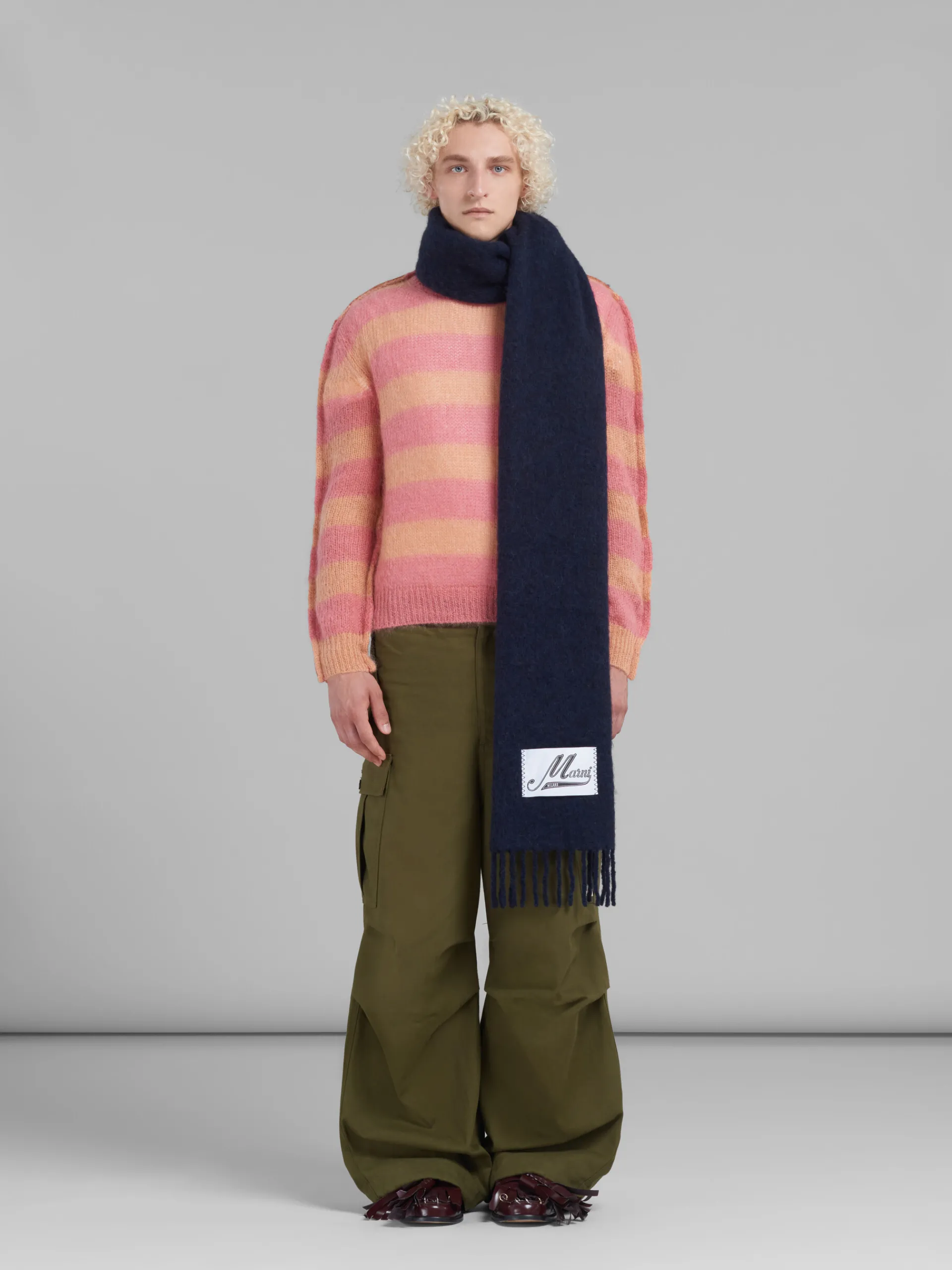 Other Accessories | Scarves>Marni Deep Blue Brushed Alpaca Scarf With Fringes BLUBLACK