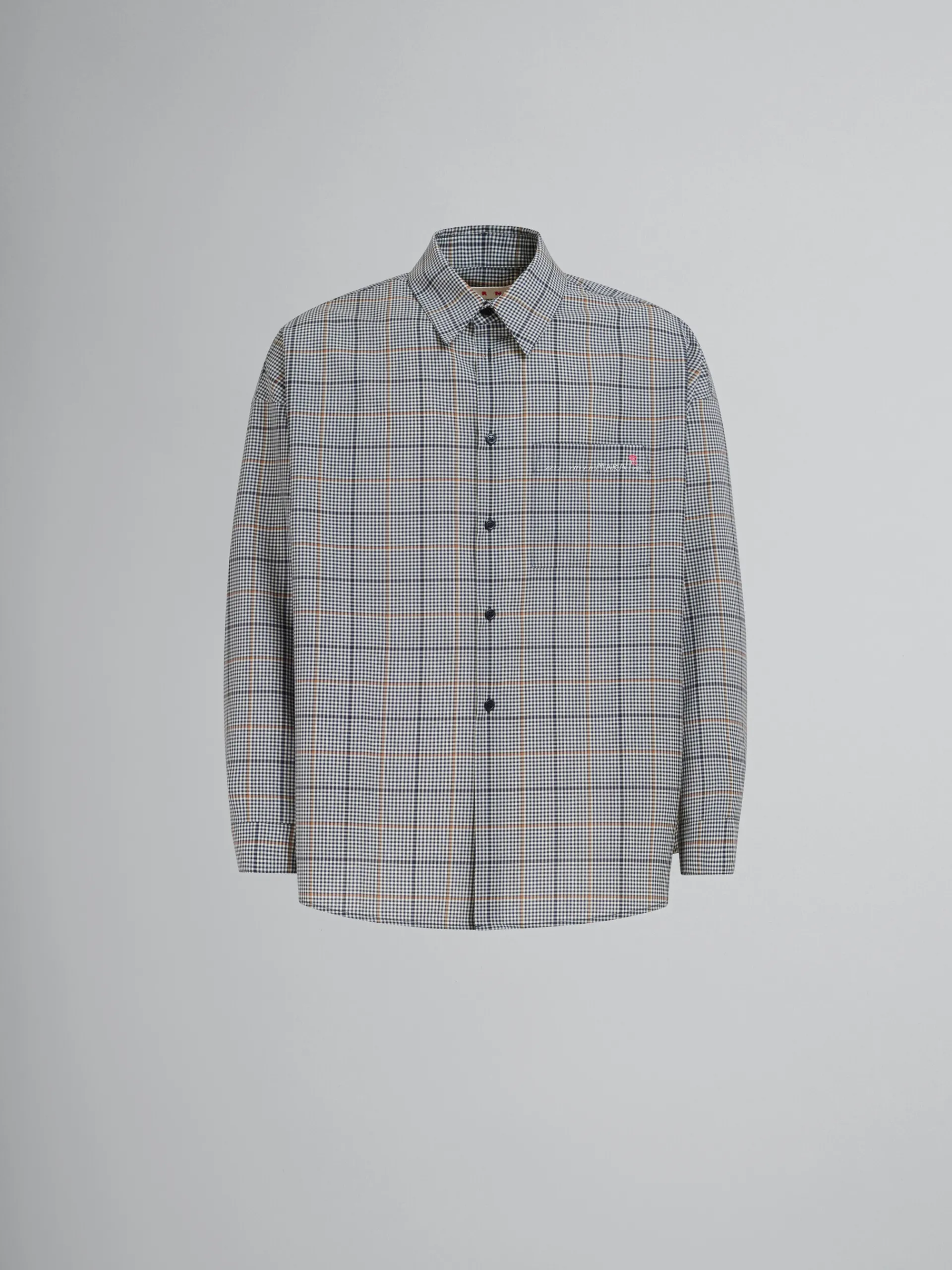 Tops & T-Shirts>Marni Deep Blue Checked Tech Wool Shirt BLUBLACK