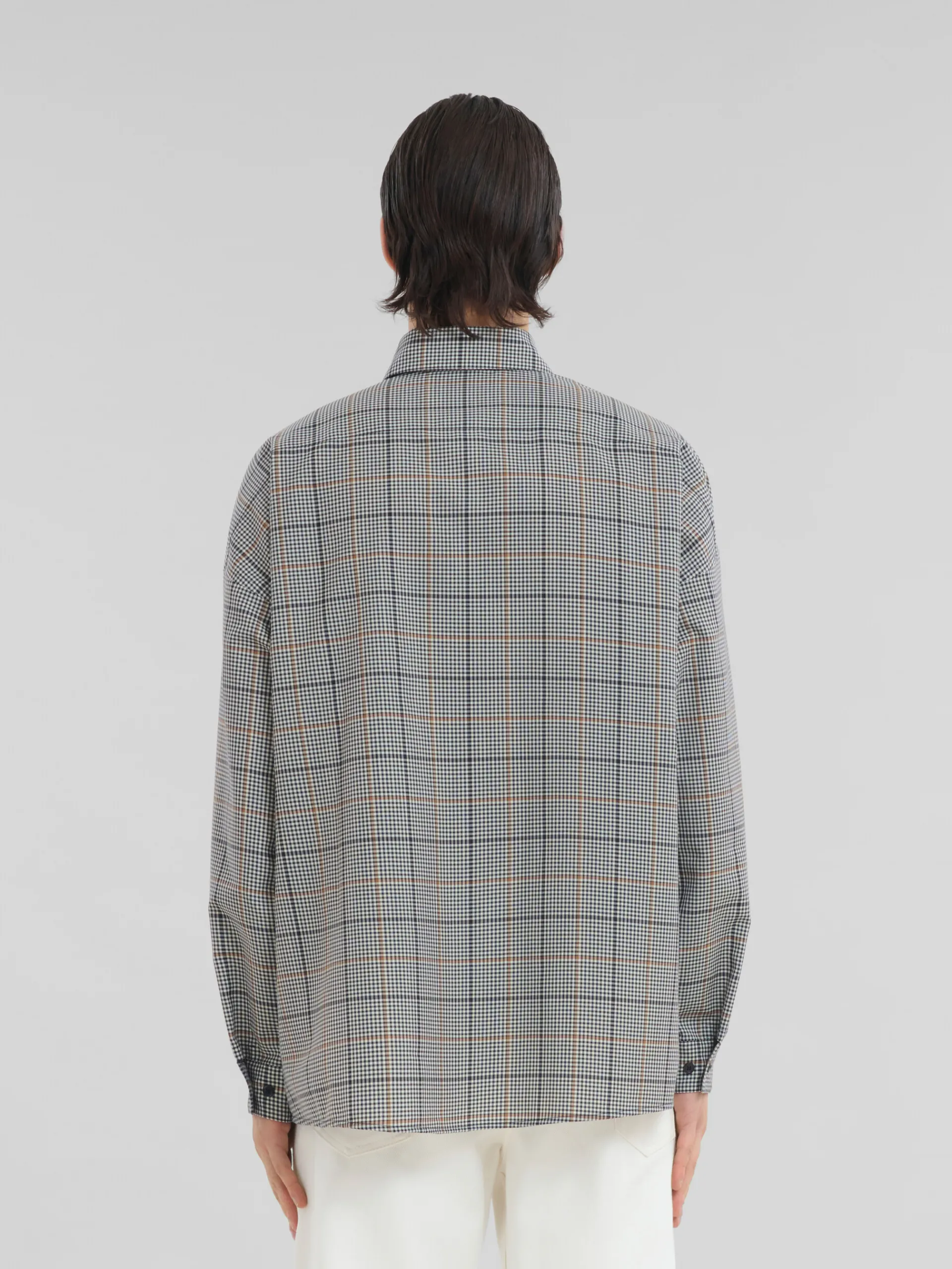 Tops & T-Shirts>Marni Deep Blue Checked Tech Wool Shirt BLUBLACK