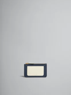 Wallets & Small Leather Goods>Marni Deep Blue Cream And Green Saffiano Leather Card Case NIGHT BLUE/TALC/DUSTY OLIVE