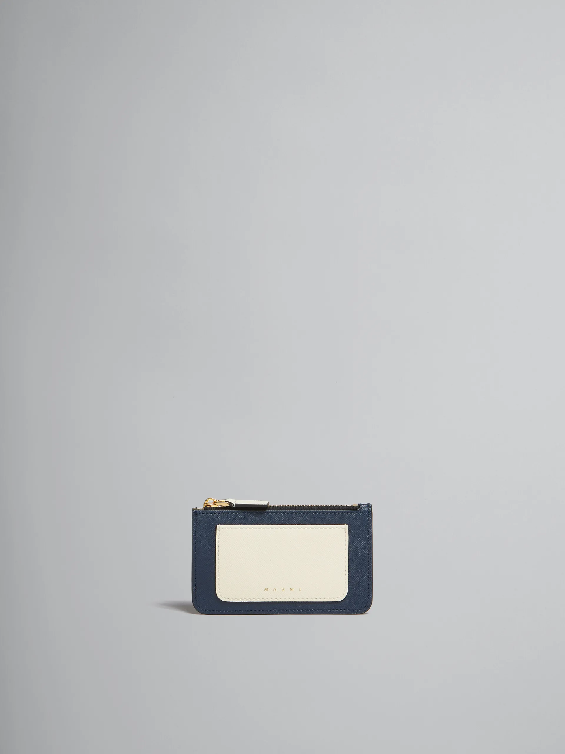 Wallets & Small Leather Goods>Marni Deep Blue Cream And Green Saffiano Leather Card Case NIGHT BLUE/TALC/DUSTY OLIVE