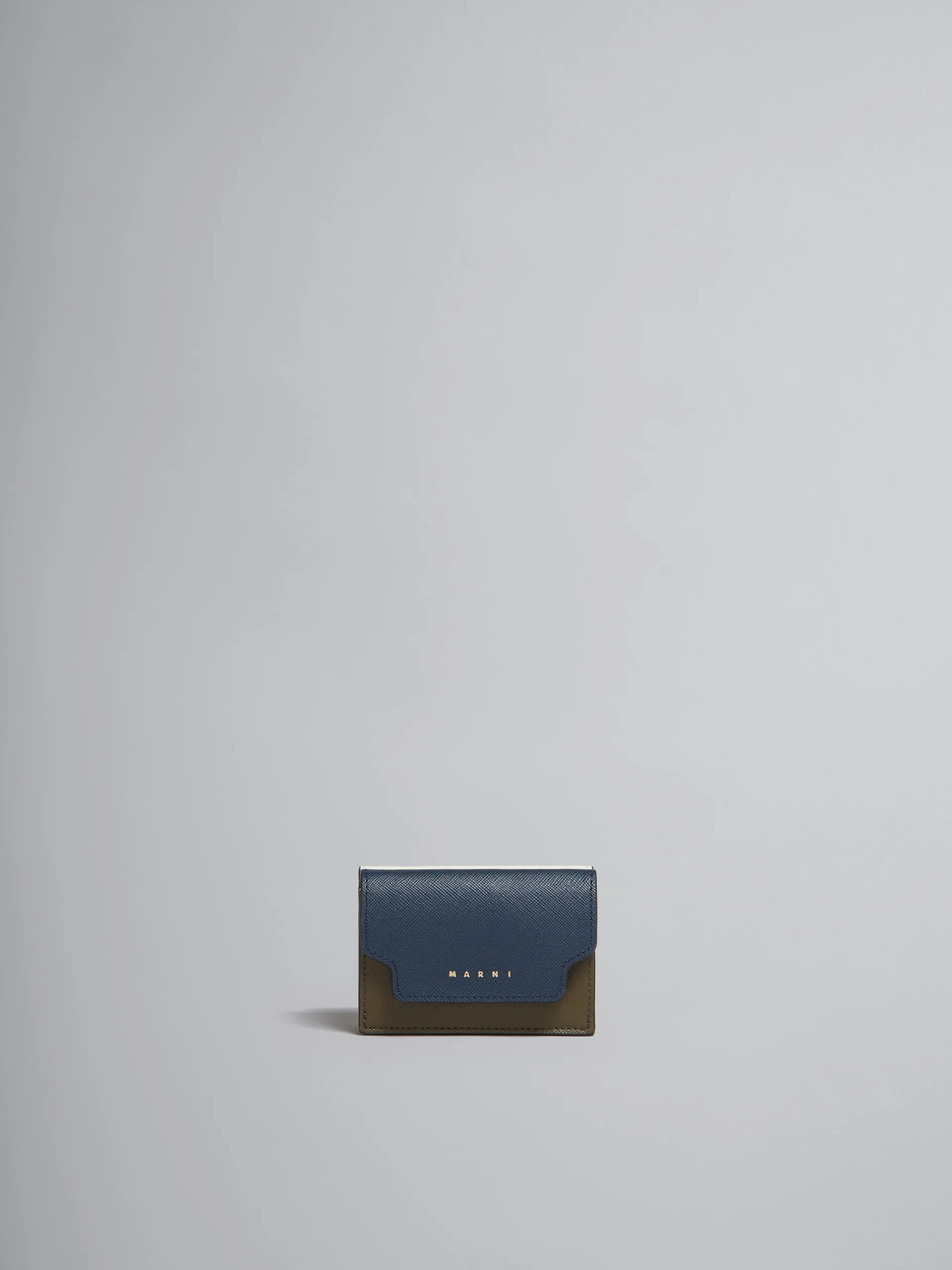 Wallets & Small Leather Goods>Marni Deep Blue Cream And Green Saffiano Leather Tri-fold Wallet NIGHT BLUE/TALC/DUSTY OLIVE