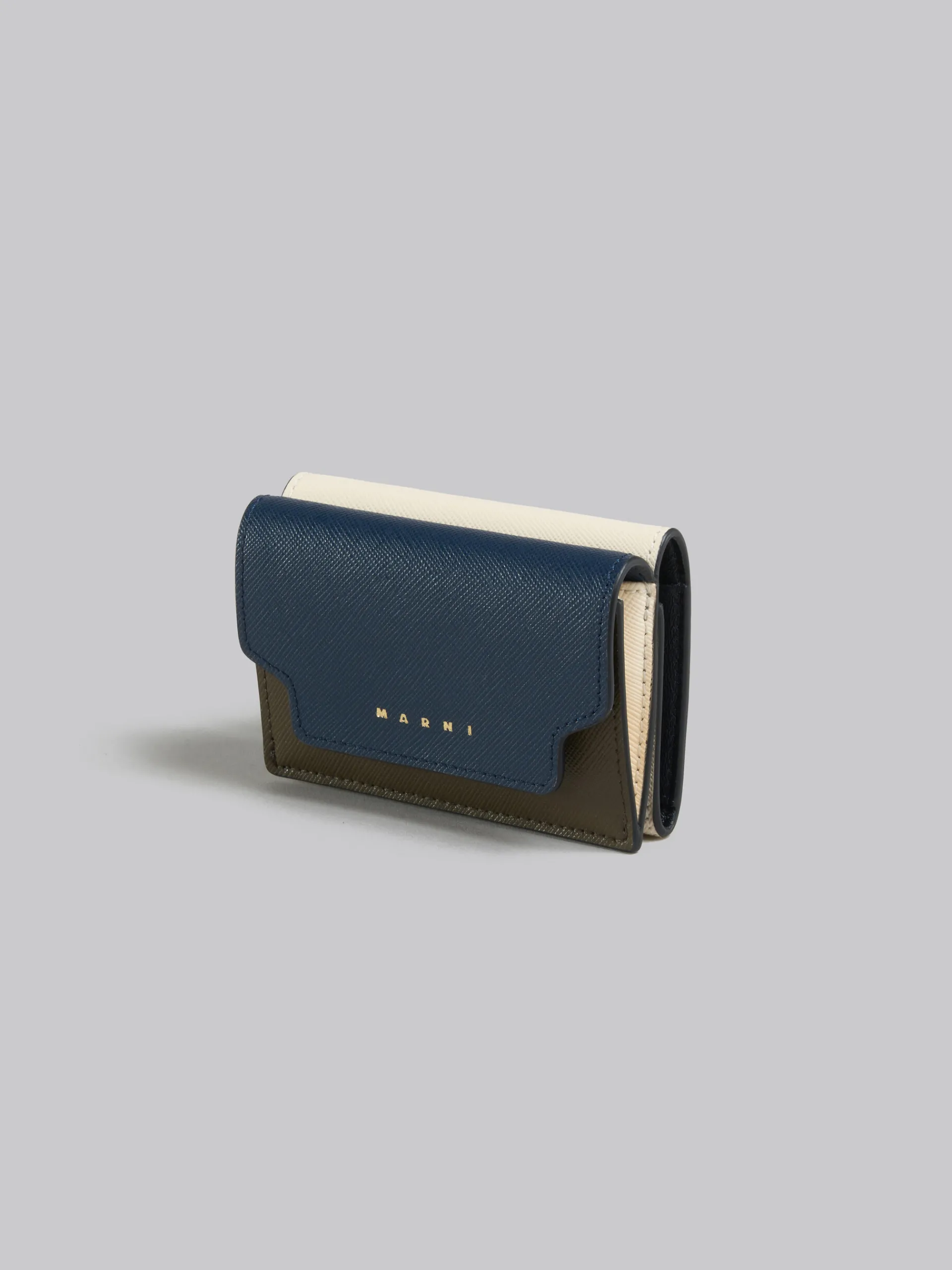 Wallets & Small Leather Goods>Marni Deep Blue Cream And Green Saffiano Leather Tri-fold Wallet NIGHT BLUE/TALC/DUSTY OLIVE