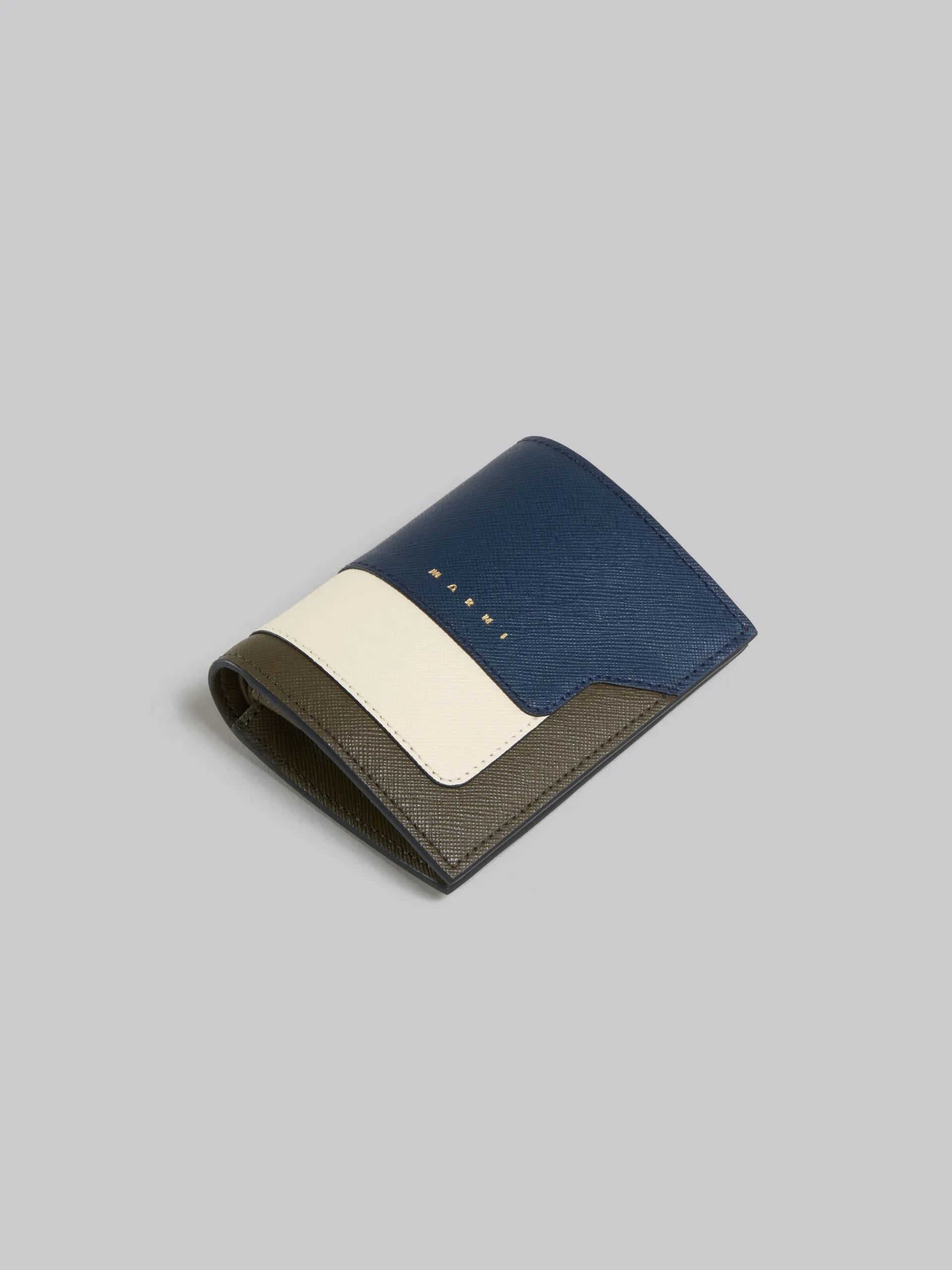 Wallets & Small Leather Goods>Marni Deep Blue Cream And Green Saffiano Leather Bi-fold Wallet NIGHT BLUE/TALC/DUSTY OLIVE