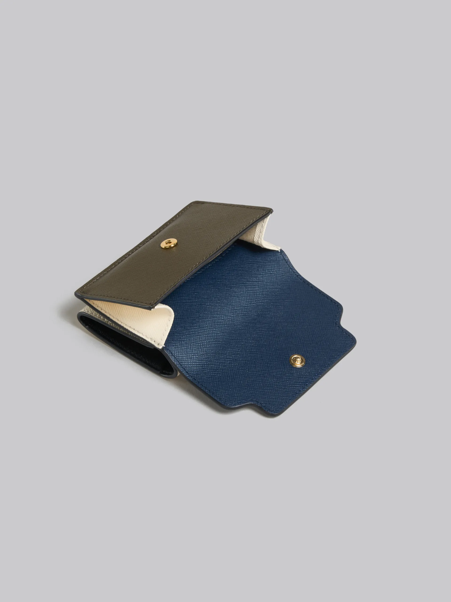 Wallets & Small Leather Goods>Marni Deep Blue Cream And Green Saffiano Leather Tri-fold Wallet NIGHT BLUE/TALC/DUSTY OLIVE