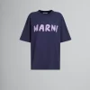 Tops & T-Shirts>Marni Deep Blue Organic Cotton T-shirt With Logo BLUBLACK