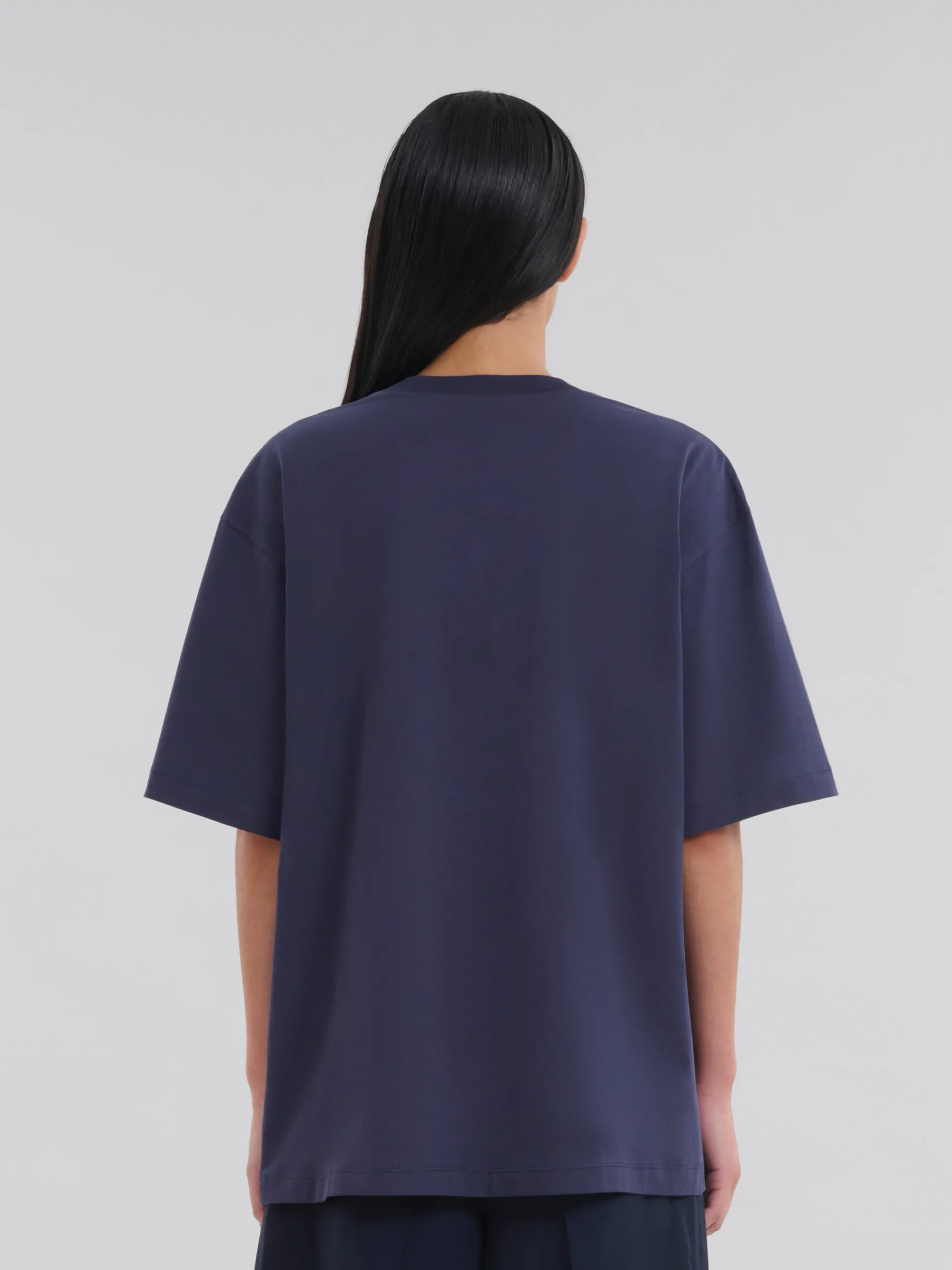 Tops & T-Shirts>Marni Deep Blue Organic Cotton T-shirt With Logo BLUBLACK