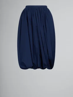 Skirts>Marni Deep Blue Organic Poplin Balloon Midi Skirt BLUBLACK