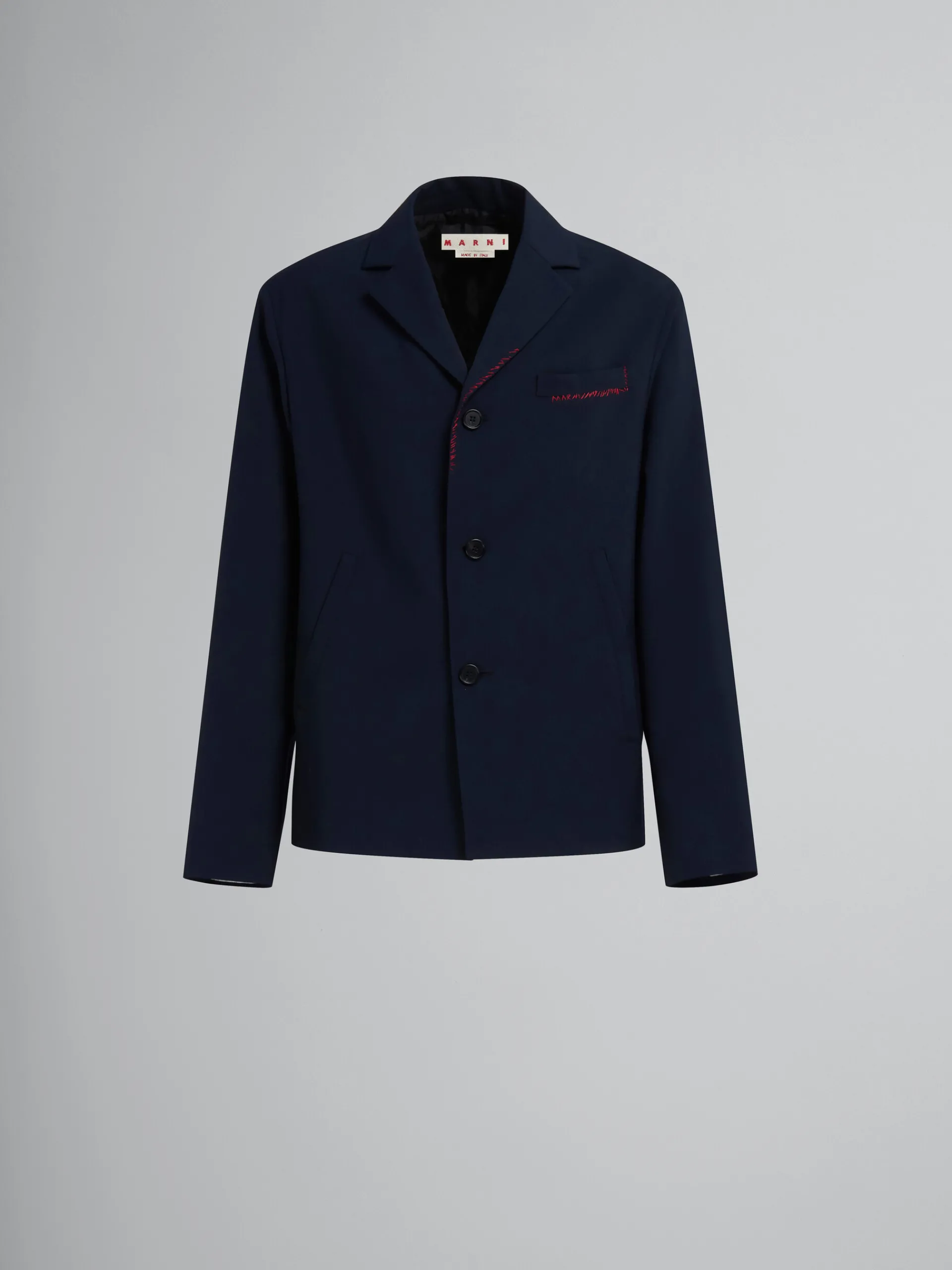 Coats & Jackets>Marni Deep Blue Tropical Wool Blazer With Mending BLUBLACK