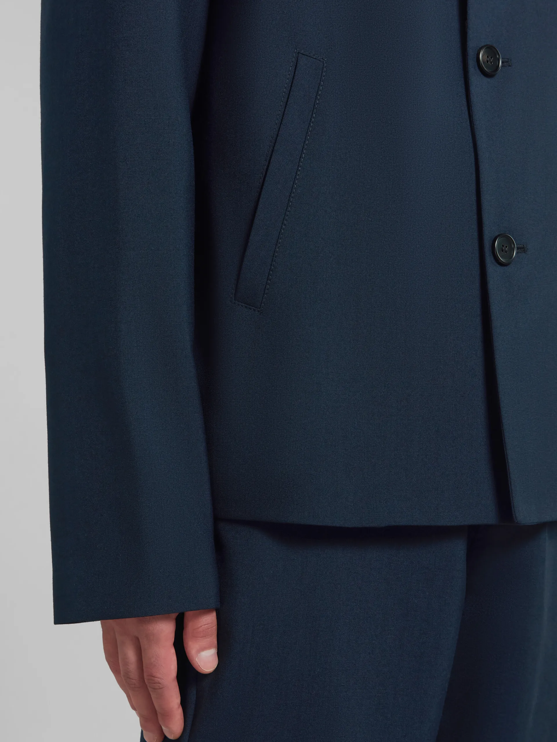 Coats & Jackets>Marni Deep Blue Tropical Wool Blazer With Mending BLUBLACK