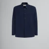 Tops & T-Shirts>Marni Deep Blue Tropical Wool Long-sleeved Shirt BLUBLACK