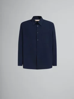 Tops & T-Shirts>Marni Deep Blue Tropical Wool Long-sleeved Shirt BLUBLACK