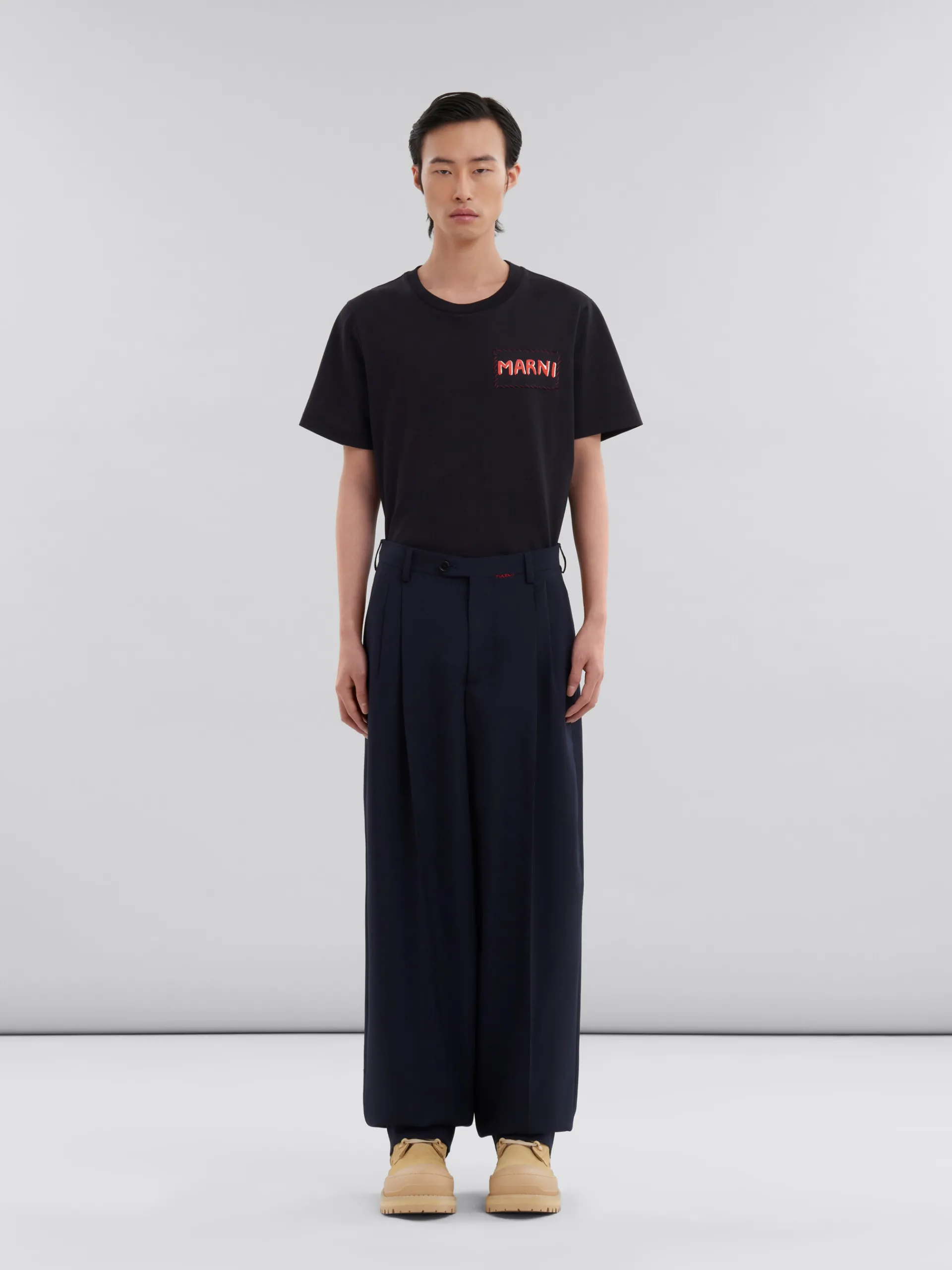 Pants>Marni Deep Blue Tropical Wool Pleated Trousers BLUBLACK