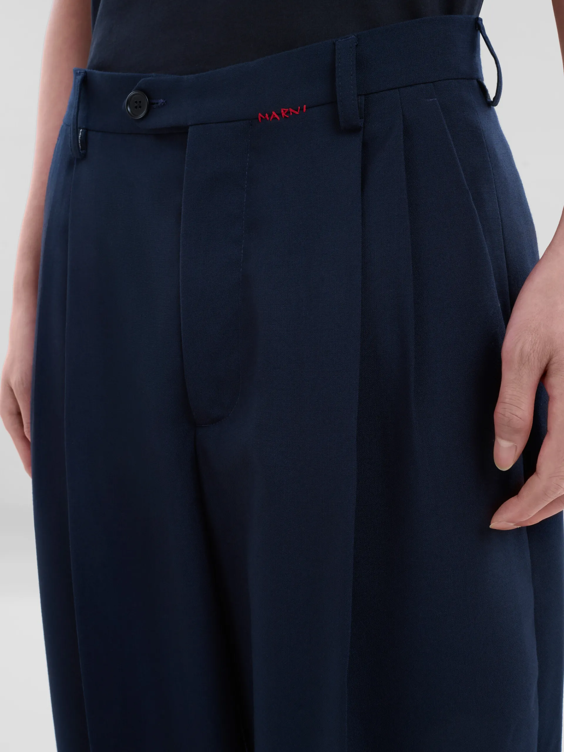 Pants>Marni Deep Blue Tropical Wool Pleated Trousers BLUBLACK