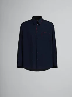 Tops & T-Shirts>Marni Deep Blue Tropical Wool Shirt With Contrast Back BLUBLACK