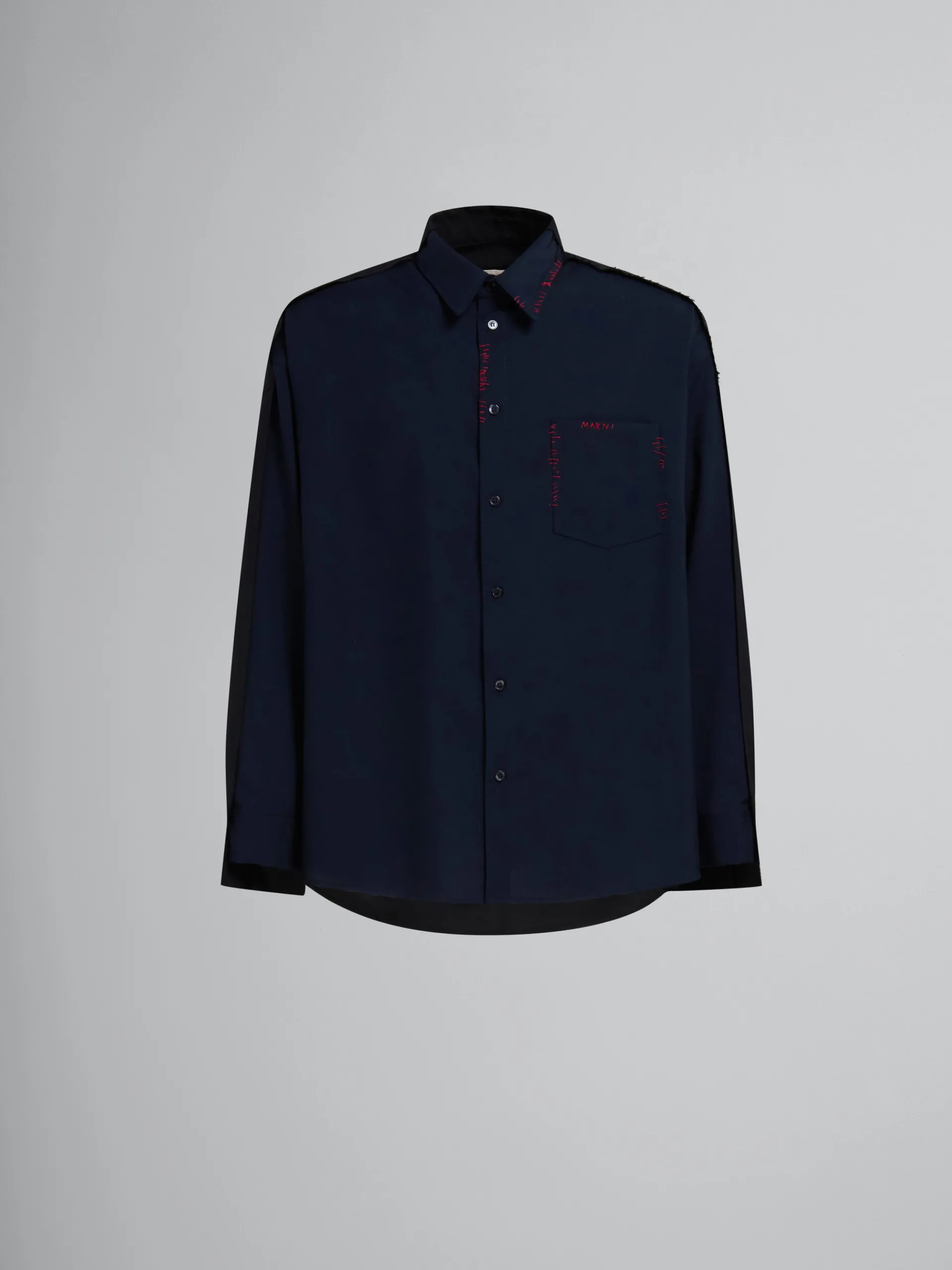 Tops & T-Shirts>Marni Deep Blue Tropical Wool Shirt With Contrast Back BLUBLACK