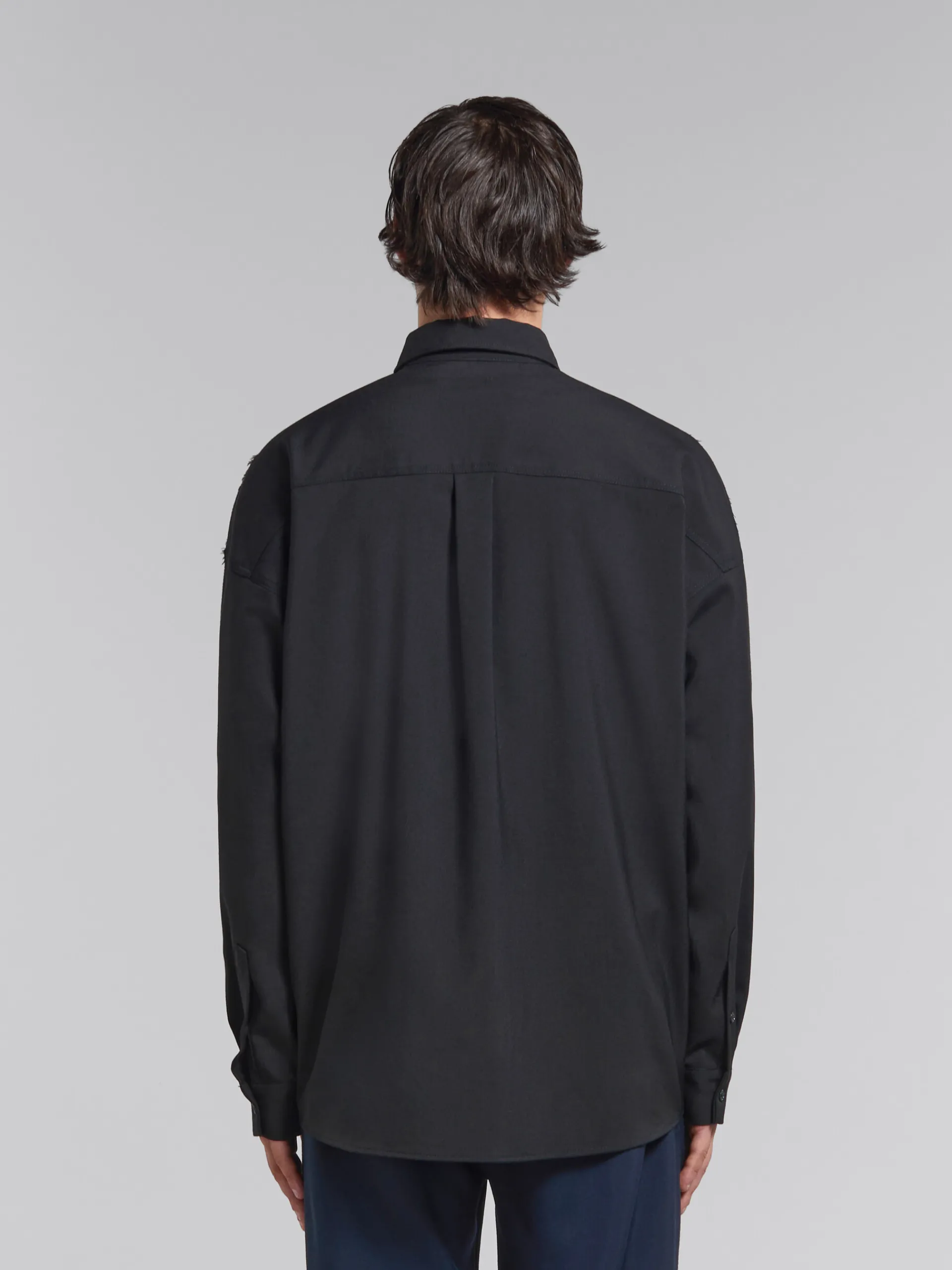 Tops & T-Shirts>Marni Deep Blue Tropical Wool Shirt With Contrast Back BLUBLACK