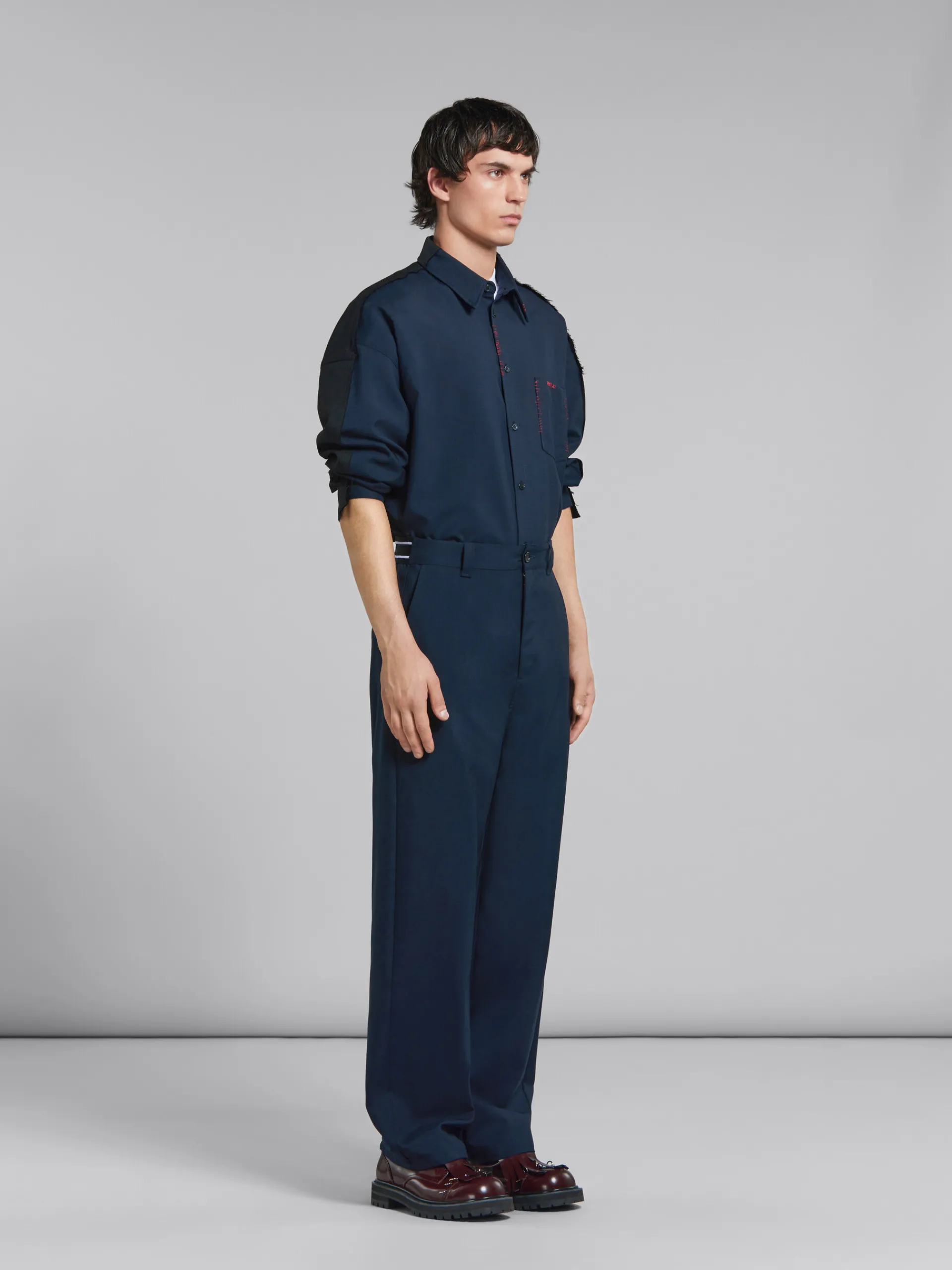 Tops & T-Shirts>Marni Deep Blue Tropical Wool Shirt With Contrast Back BLUBLACK